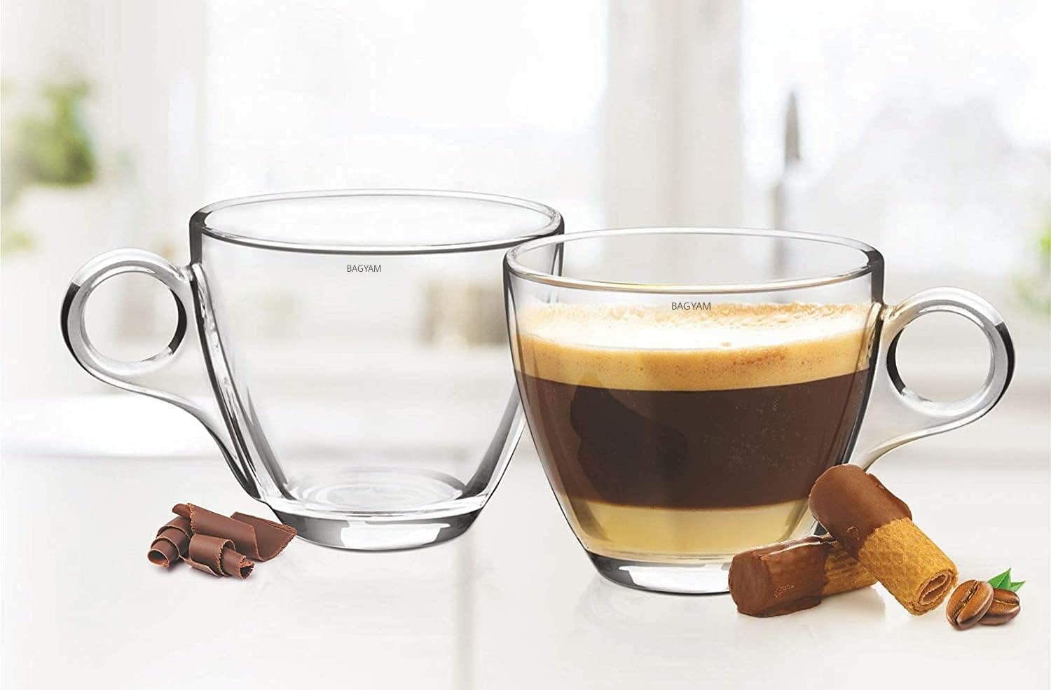 Glass Tea Cups Set of 6 - Elegant Drinkware -15