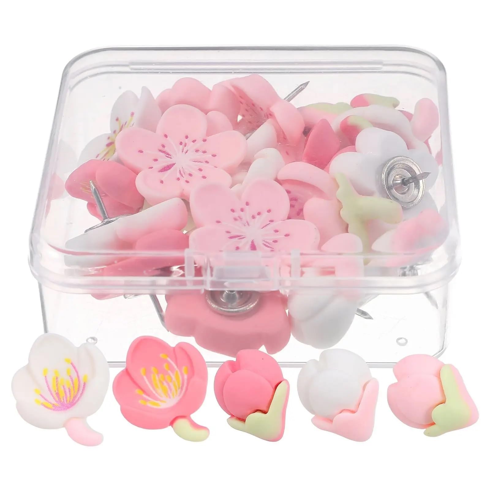 40pcs Resin Peach Blossom Thumbtack Push Pins DIY Photo Wall Art Nail Studs Cork Board Map Markers Home Office Supplies for Bulletin Board Cork Board Map