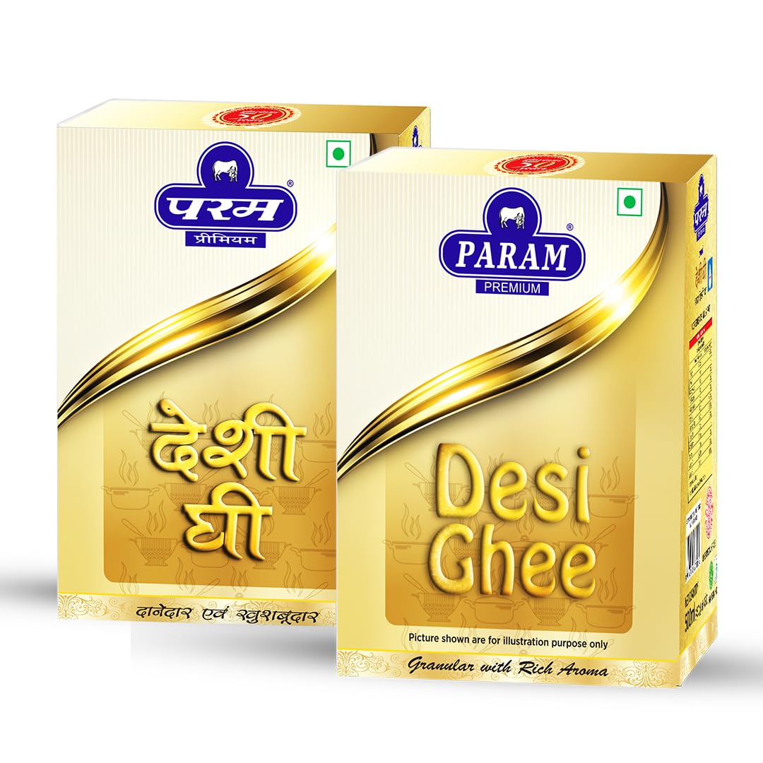 Param Premium Desi Ghee with Rich Aroma | 100% Pure and Natural Desi Ghee for Better Digestion & Immunity | 1 Litre Tetra Pack (Pack of 2)