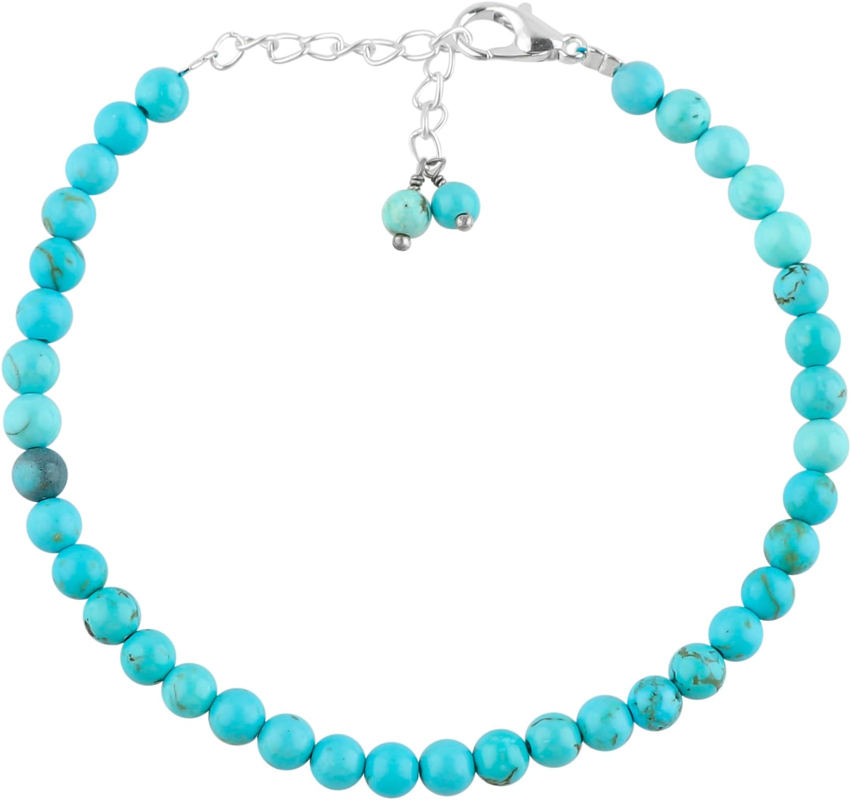 Natural Real Turquoise Crystals Bracelet, 4mm Best Grade Plain Round Beads, Chakra Healing Gemstone, Beautiful Simple Jewelry, Silver Plated Jewelry 8 inch