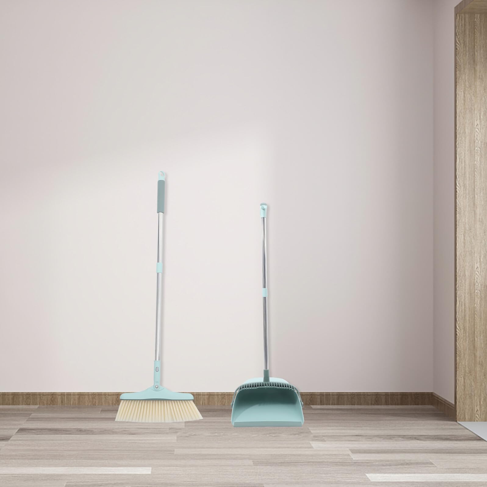 Toyvian Juego de Escoba y Recogedor de Plástico Cepillo para Limpieza del Hogar Mango Largo Ajuste sin Costuras al Suelo Adecuado para Interiores y Dormitorios