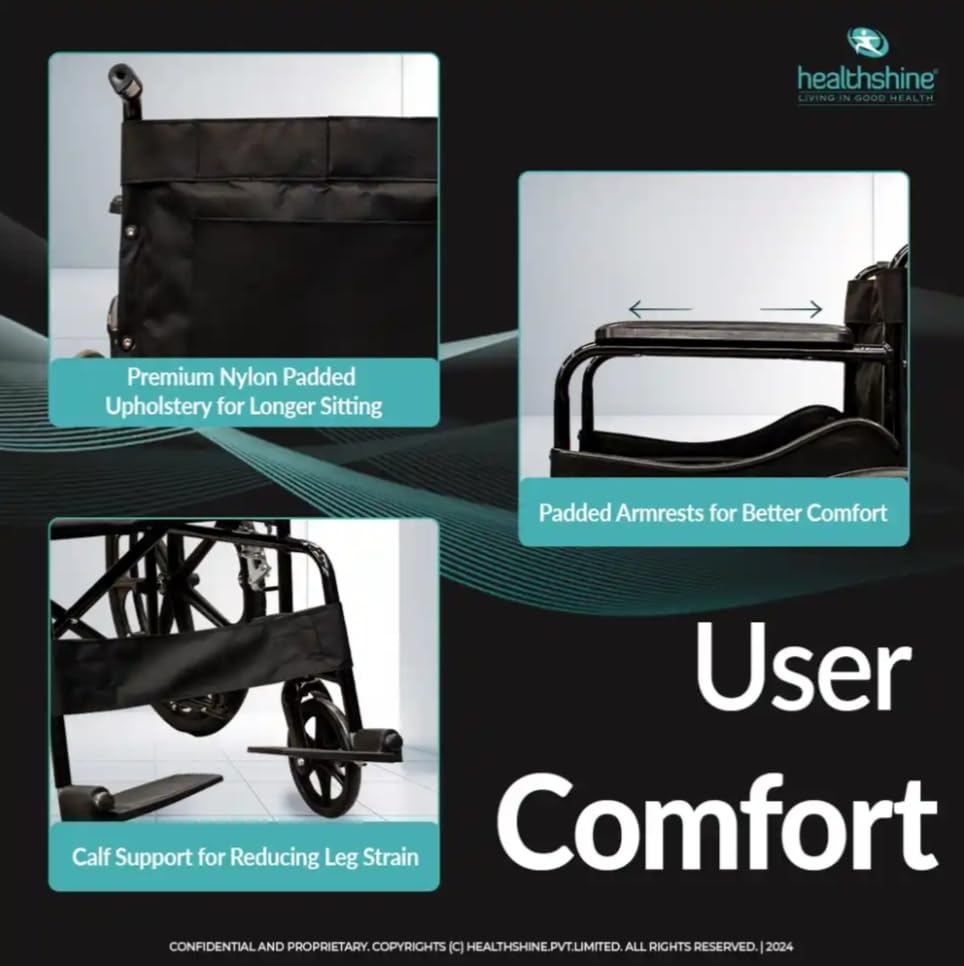 Nisco care Wheelchair for Old People and patient, suitable for indoor & travel-friendly with Adjustable & Comfort seat belt with footrests, wheel chair for toilet 1