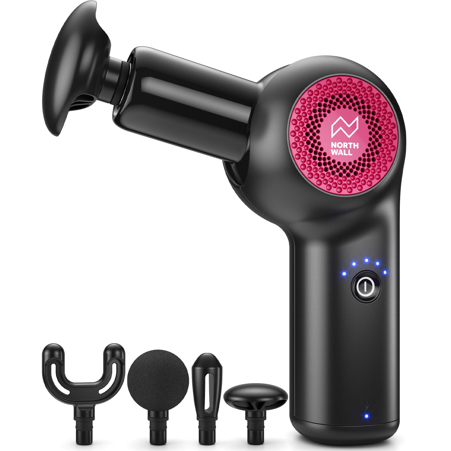 Northwall Northgun Flex, massaggiatore sportivo e rilassante, con 4 testine massaggianti per schiena, spalle e corpo, massaggiatore per collo, pistola per massaggi professionale, colore rosso
