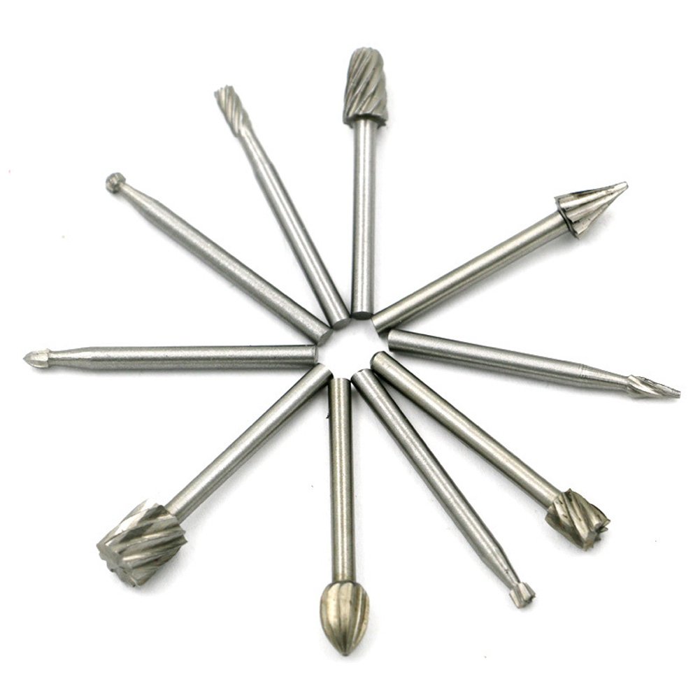 Mini Round HSS High Speed Steel Rotary Burr Set Wood Carving File Rasp Drill Bits for Die Grinder Drill,Metal Carving, Polishing,Engraving,Drilling 10pcs