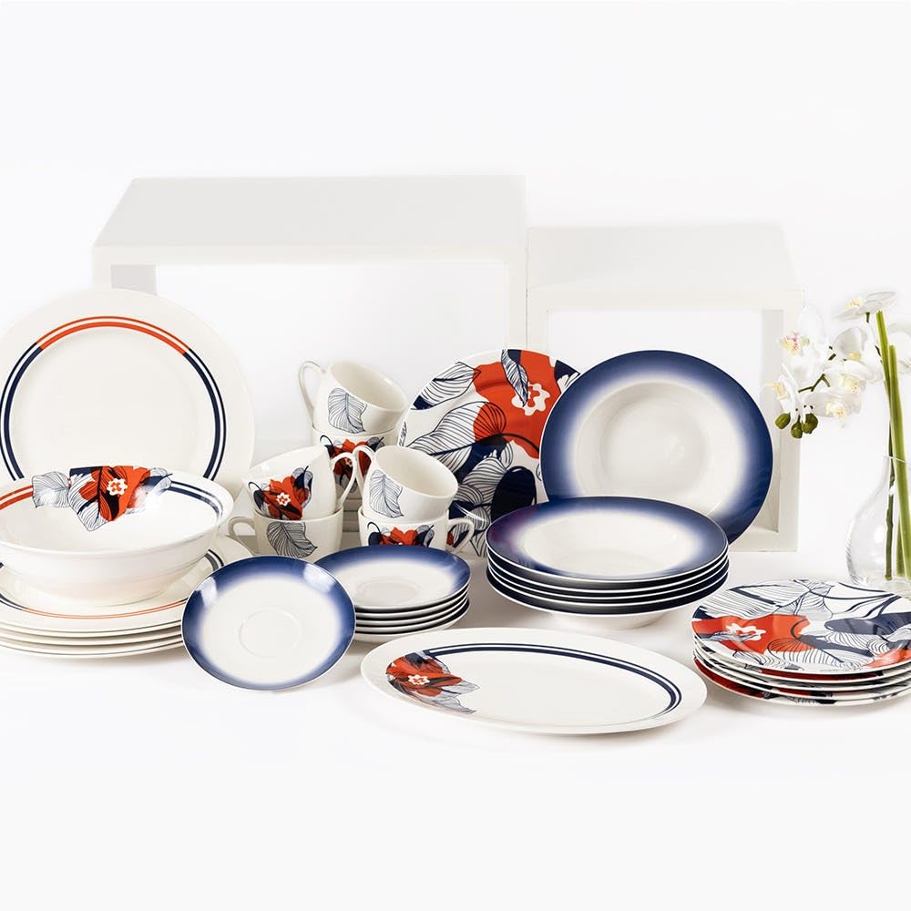 homes r us هومز أر أس Rhian 32-Piece Dinne Set, Blue & Red