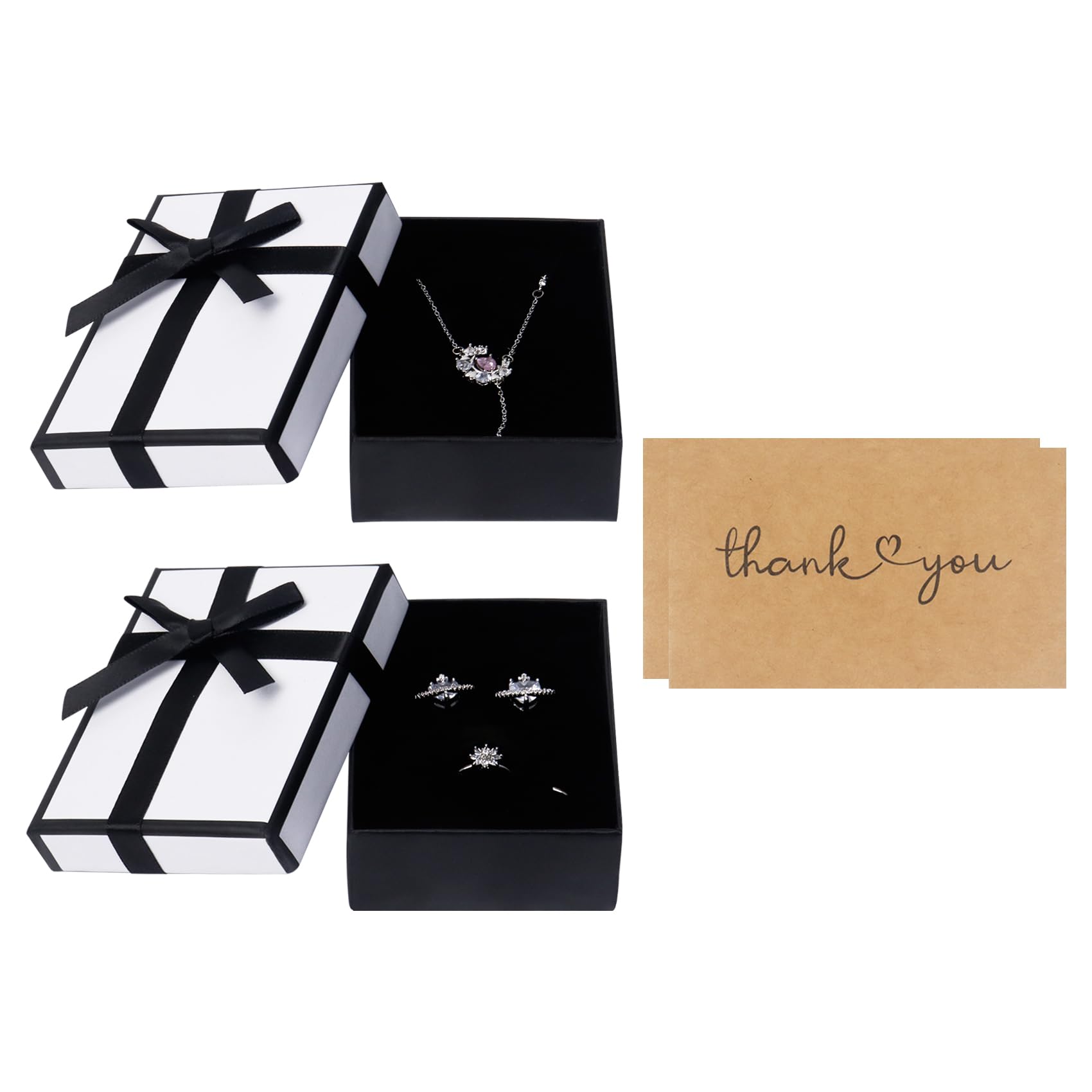 NideenNideen 2Pcs Jewellery Gift Boxes 9× 7× 3cm Necklace Earring Box with Cads, Small Gift Boxes for Jewellery(White)