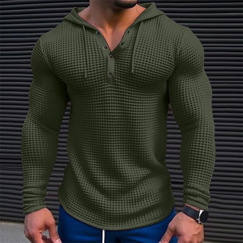 Men's Button Hoodies Casual Long Sleeve Shirts Drawstring Waffle Pullover Knit Sweatshirt Muscle Fit Workout Tops2