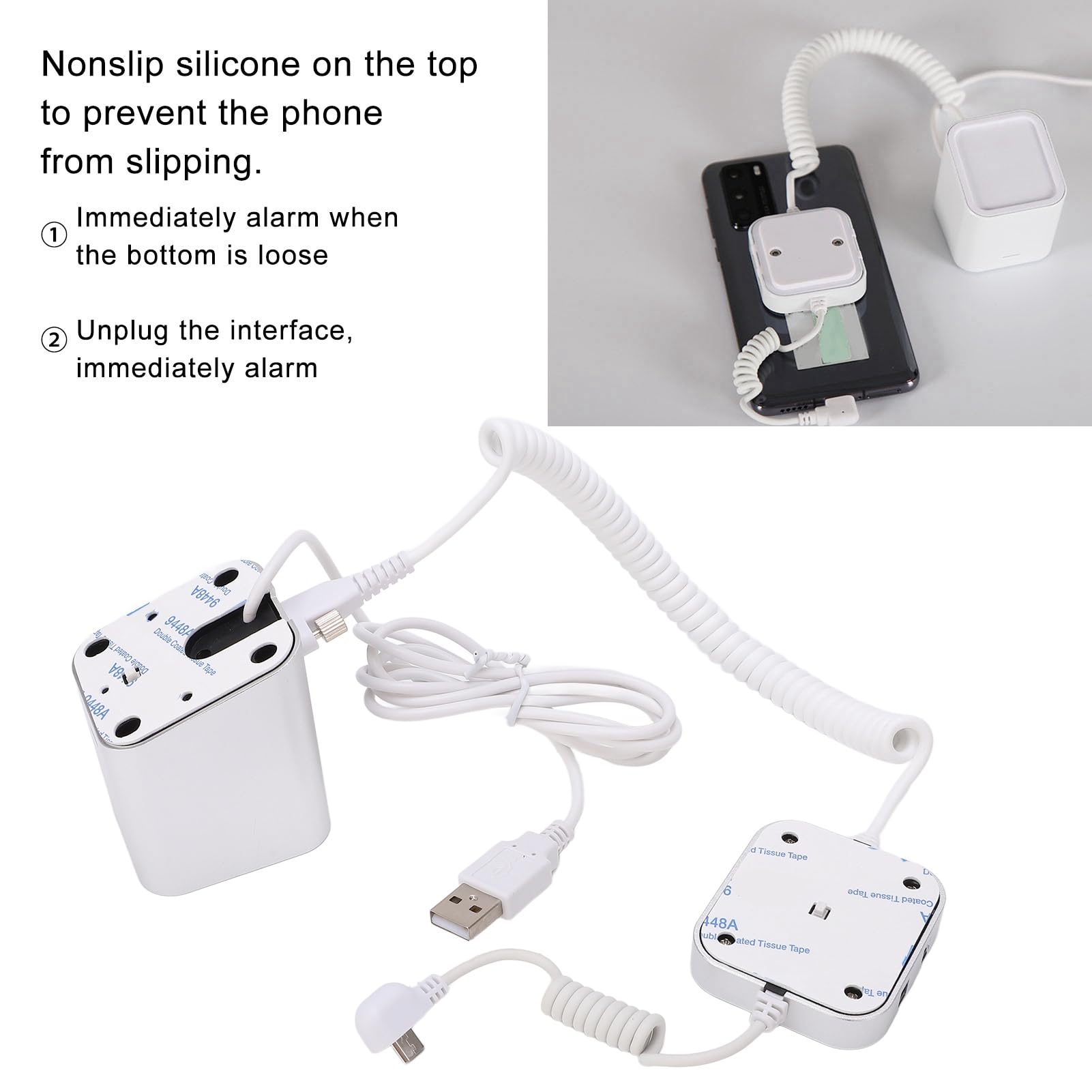 Porta micro USB Espositore per Telefono Cellulare Antifurto, con Allarme di Sicurezza 95-120 DB, Supporto per Telefono Antifurto per Sale Espositive, Negozio (per Android)