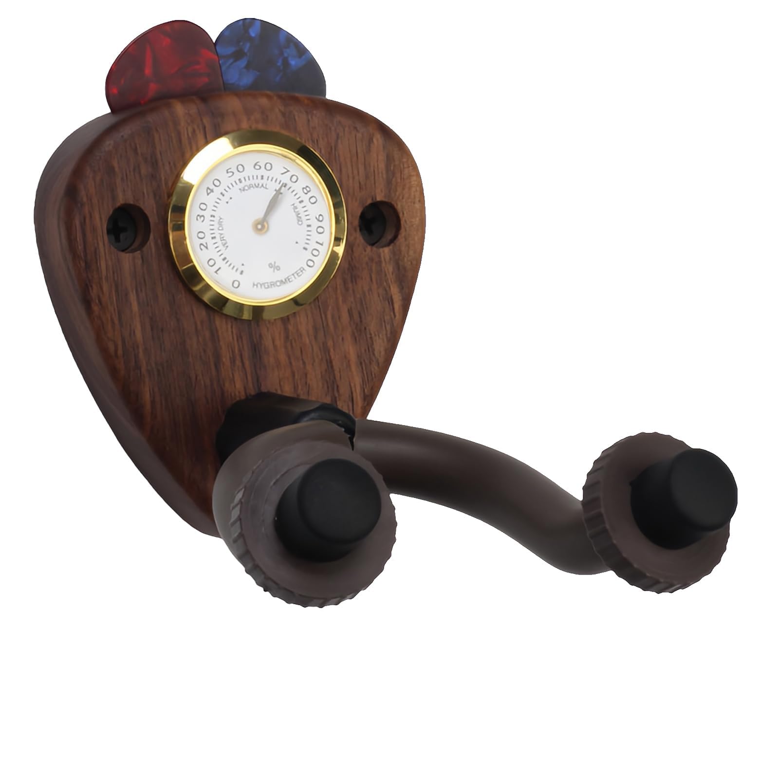 Guitar Wall Mount Hanger With Humidity Monitoring - Black Walnut Wood Rack, Holder Hook Stand for Acoustic, Electric, Ukulele, Bass (1 Hanger)