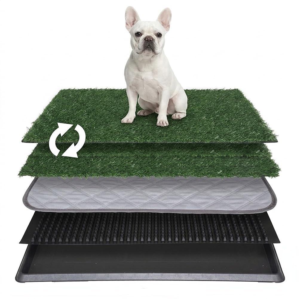 Petgrow artificial grass dog toilet with tray 50.8×76.2cm, easy to clean, reusable pet urinal pad for training, 4th floor with replacement grass indoor balcony corridor dog basin (L)