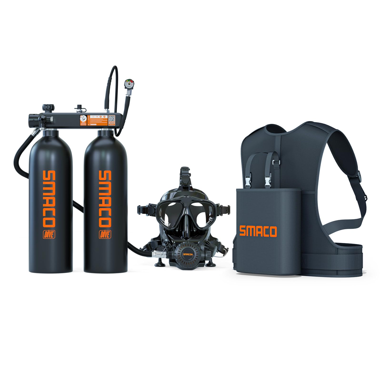 SMACOMini Scuba Diving Tank 2L Double Scuba Tank Reusable Small Pony Bottle with 30-45 Mins Portable Twin 2L Diving Air Tank Kit Diving Oxygen Cylinder for Underwater Exploration Rescue S700 Max
