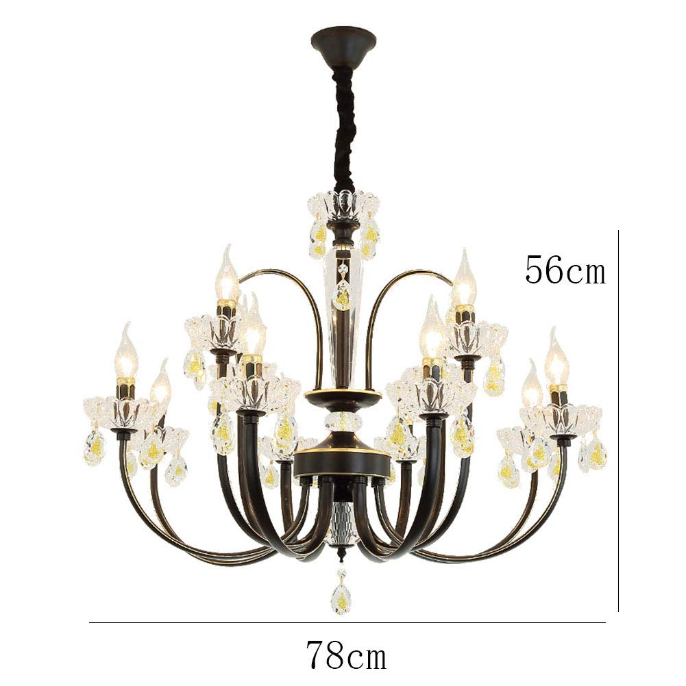 Während Lighting,E14 Amerikaner Prägnant Eisenkunst Kronleuchter Beleuchtung,Wohnzimmer Esszimmer Schlafzimmer Kleidung Store Licht,Kreativ Kerze Kristall Kronleuchter Lichter-Schwarzes gold 12 kopf