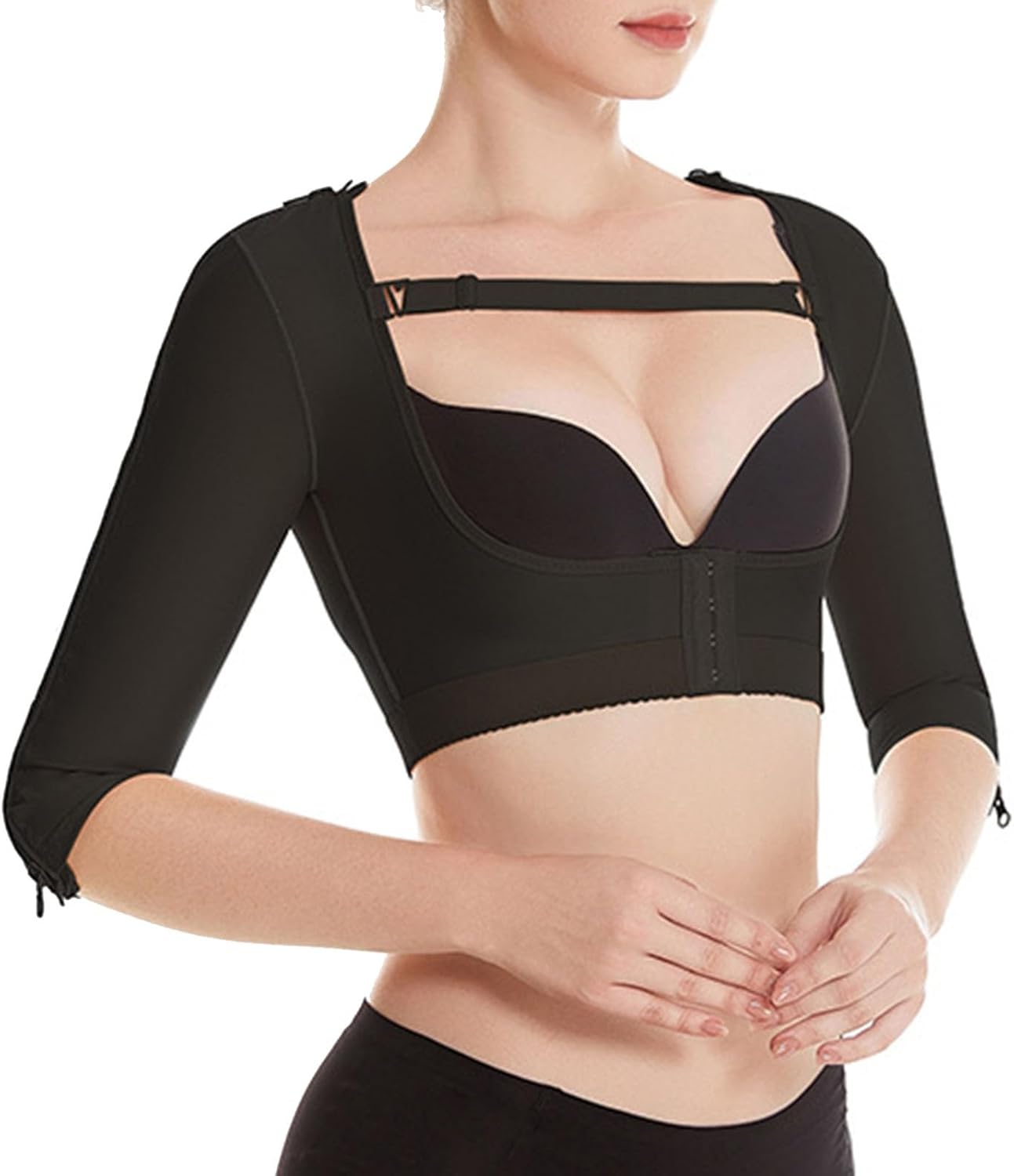 Women Flabby Arm Post Surgical Compression Zip Sleeves Slimmer Tops Posture Corrector Faja Front Closure Vest Shapewear
