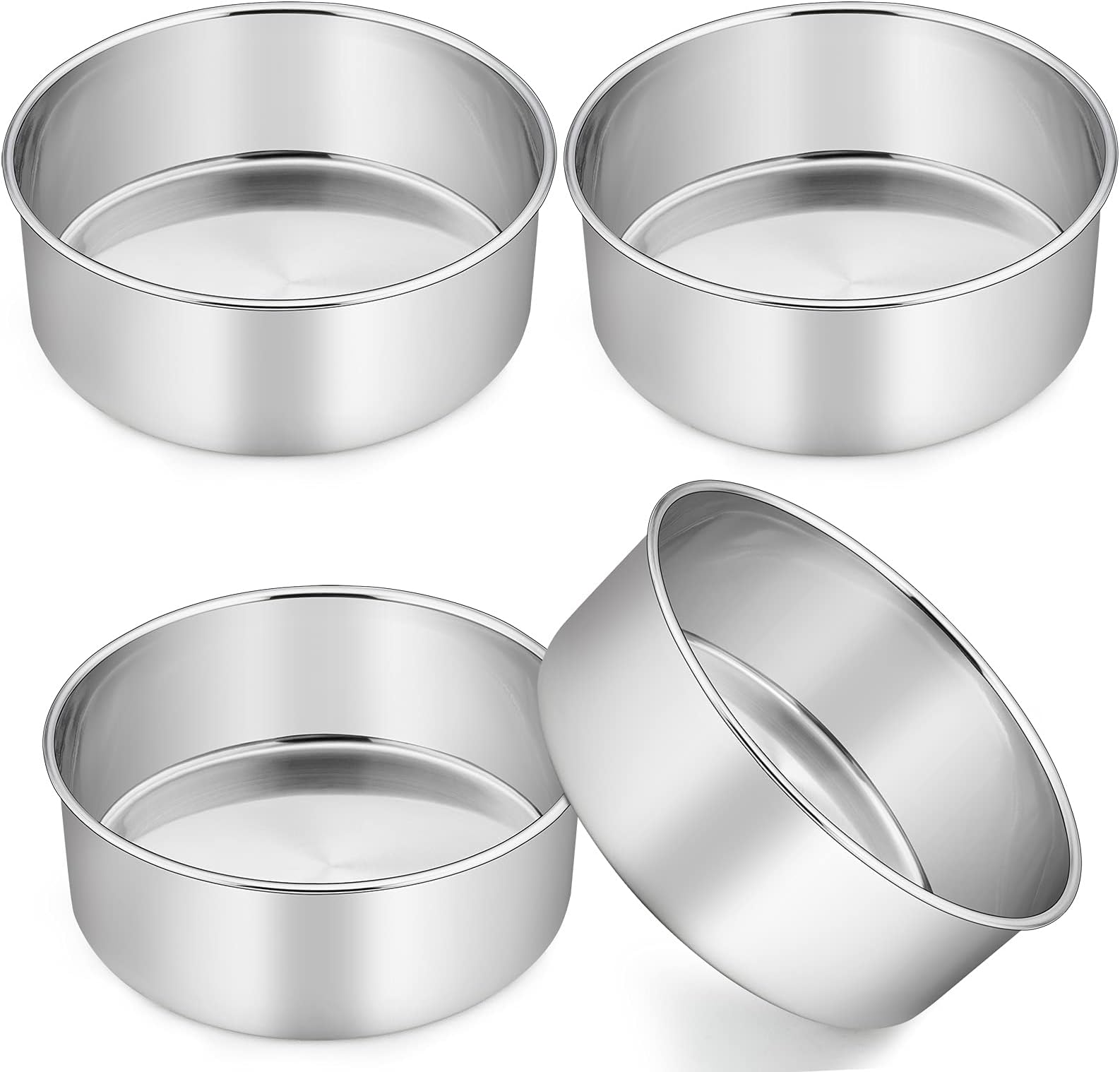 TEAMFARCake Pans, 8’’ x 3’’ Round Cake Pan Stainless Steel, Layer Wedding Birthday Baking Pans, Fit Pots / Oven / Pressure Cooker, Healthy & Durable, 3 Inch Deep & One Piece, Dishwasher Safe-4 PCS
