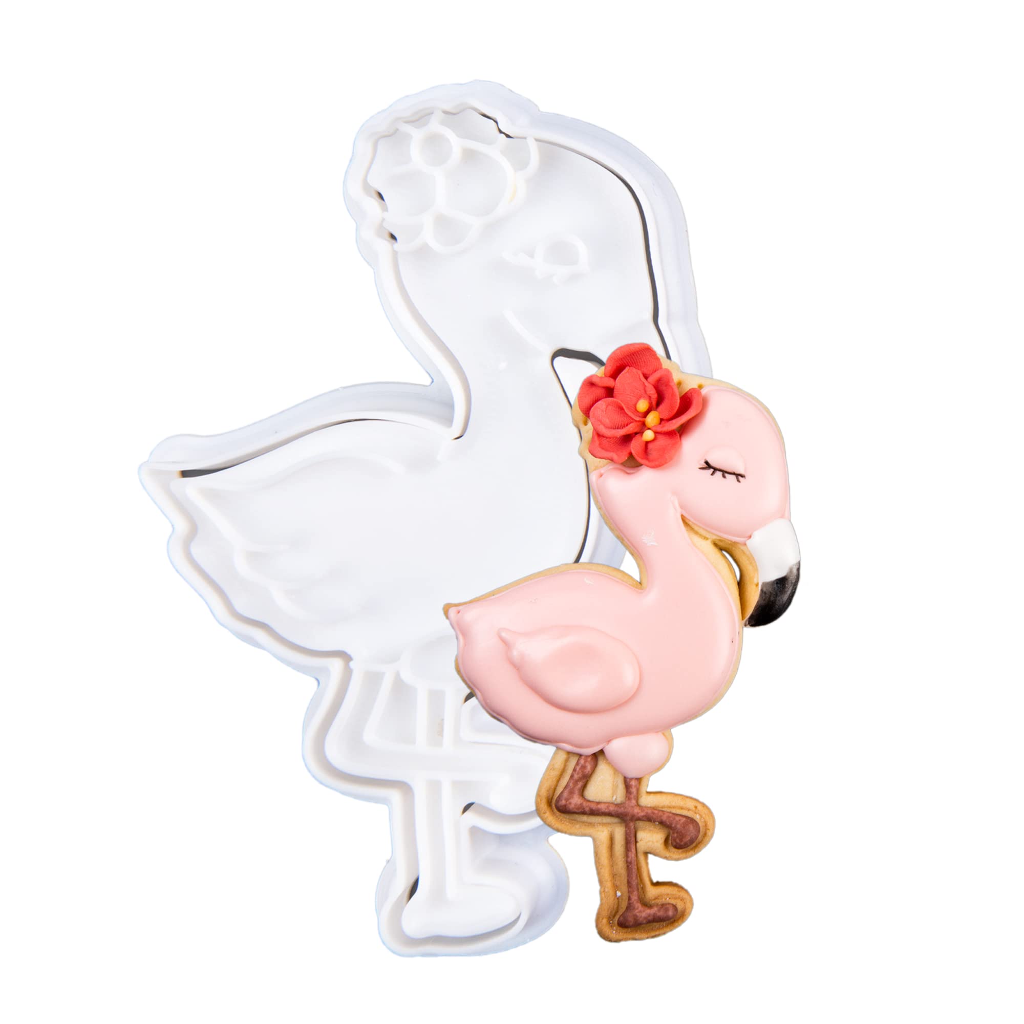 Flycalf Flamingo Cookie Cutters Summer with Plunger Stamps Holiday PLA Baking Accessories Cutter Molds Gifts Decorative Party 3.5" Kitchen Cake