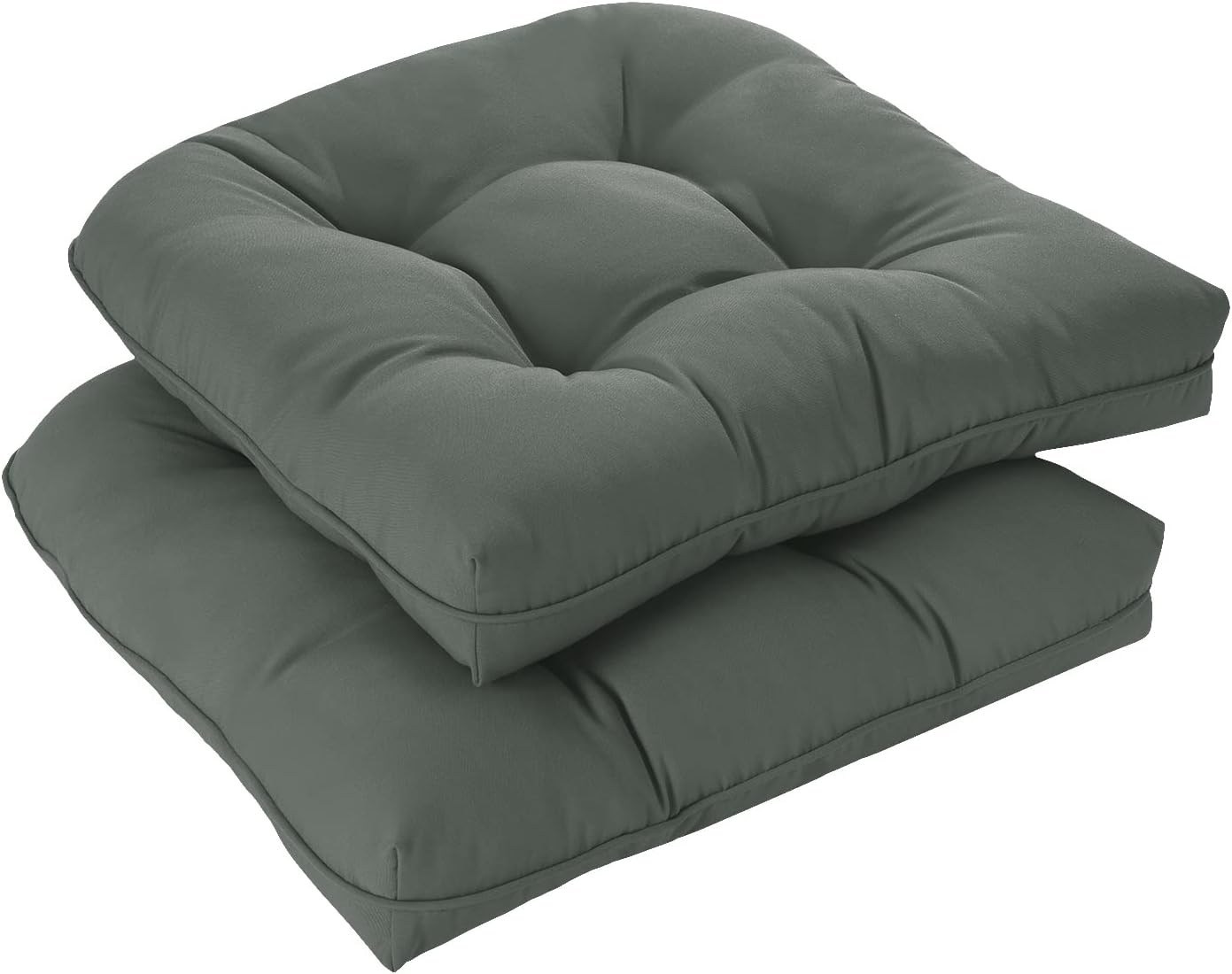 downluxe outdoor chair cushions set of 2 for patio furniture, waterproof tufted overstuffed patio furniture cushions, memory foam outdoor seat cushion, 19" x 19" x 5", dark grey