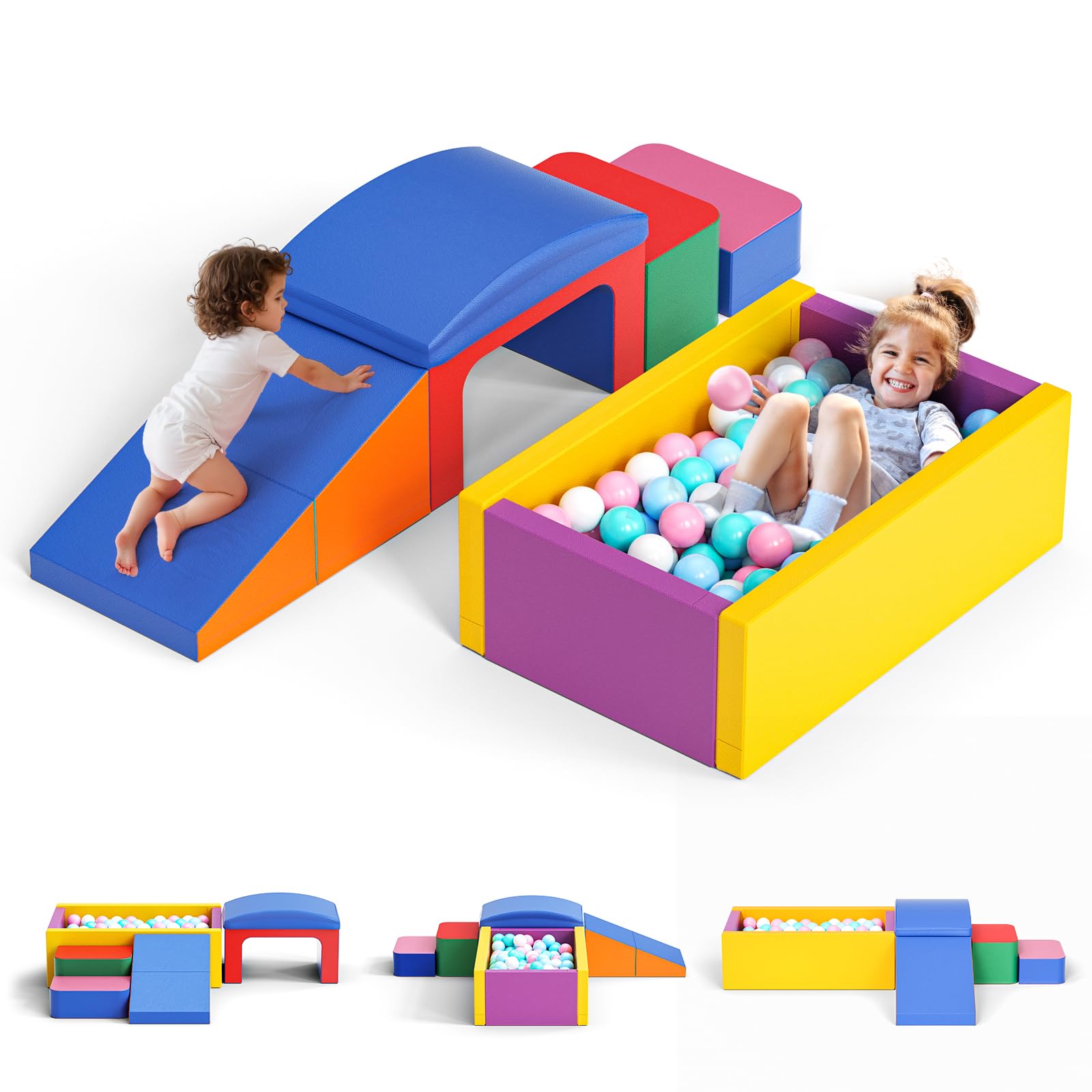 Bloques de Construcción de Espuma para Niños, Grandes Bloques de Construcción de Espuma Gigantes para Niños, Juguetes Educativos Preescolares para Gatear y Escalar (Arcoiris-Piscina Bolas)