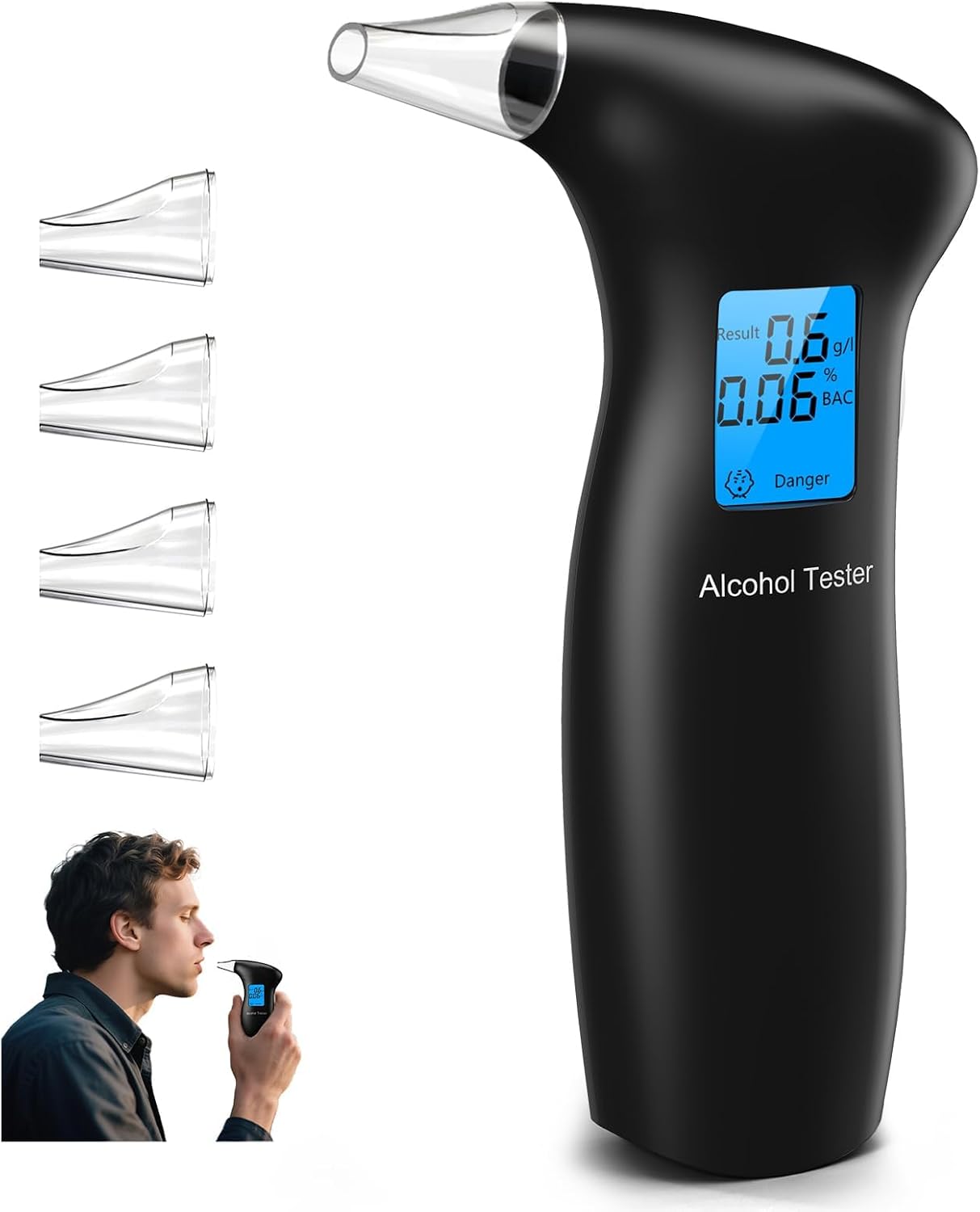 Breathalyzer with Blue Backlit LCD - Professional Auto Power Off Alcohol Breathalyzer Tester