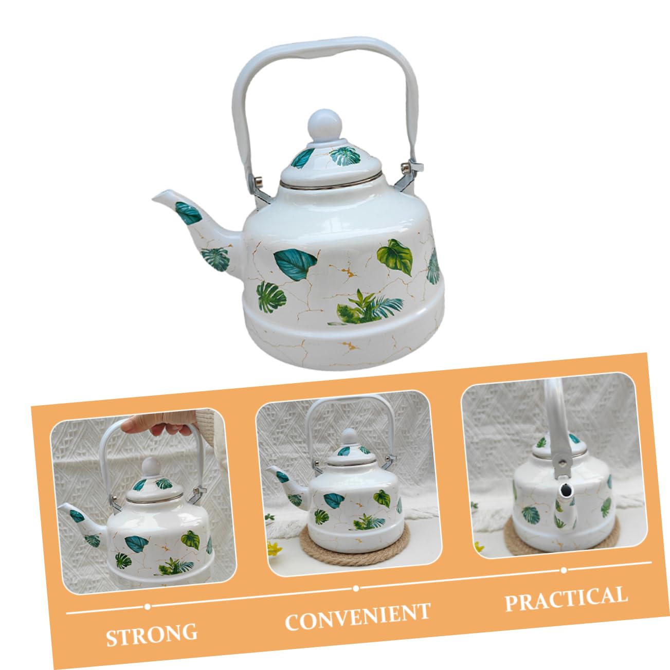Teiera Smaltata Retrò Manico, Bollitore da Fornello 1, 1 | Tè Verde e Tisane, Uso in Sala da Tè e Dormitorio, Stile Delicato Motivo