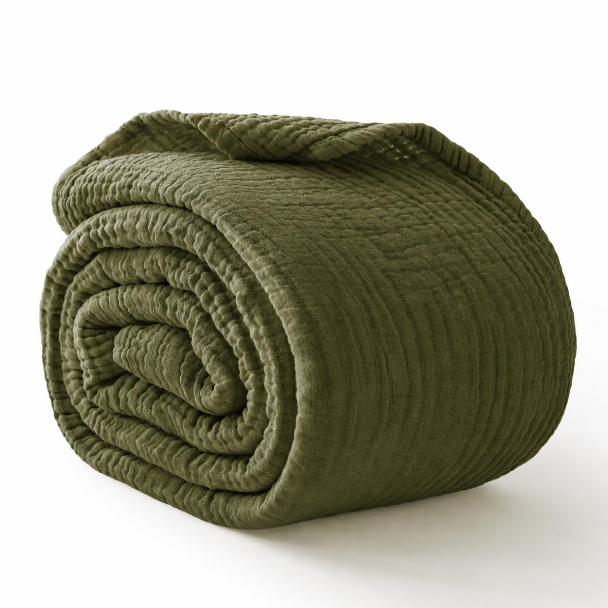 100% Cotton Muslin Blanket Large 50" x 70", Breathable and Lightweight Cotton Throw Blankets for Bed and Couch, Soft Cooling Summer Gauze Blanket for Adults All Season, Olive Green โ image 1