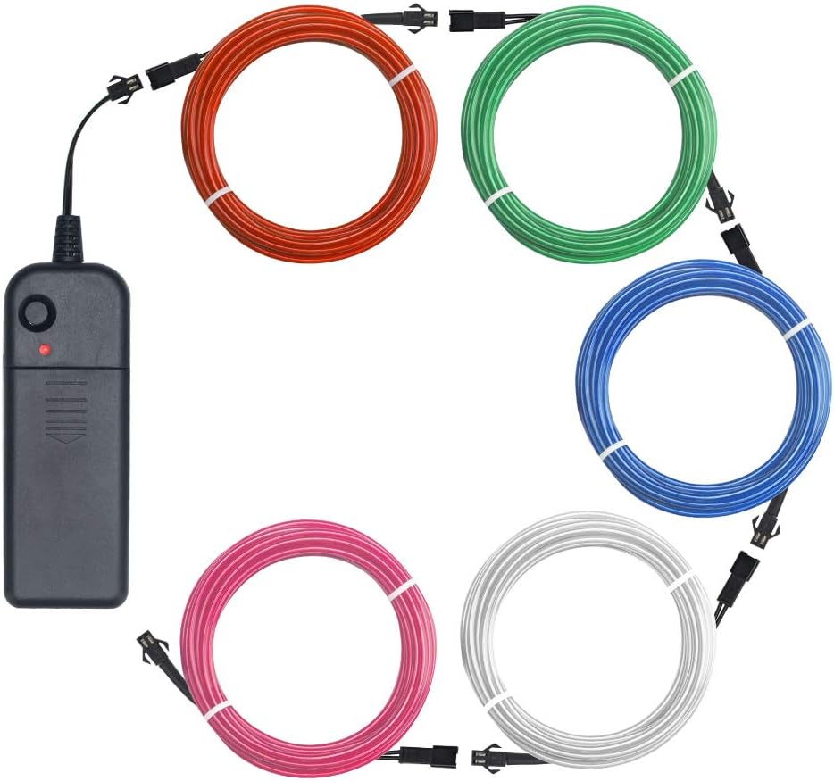 ZITRADES El Wire, Portable Neon Lights 5x1m/3ft Multi Color Male to Female Electroluminescent Wire with Portable Inverter for Parties Home Christmas Decoration