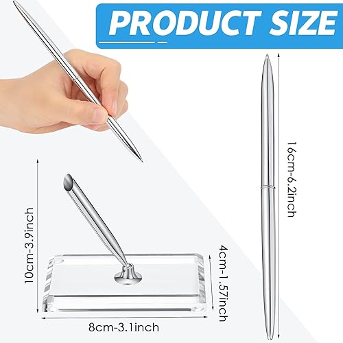 Miniatura 2 de Chinco 2 juegos de bolígrafo y soporte plateado para invitados, incluye 2 bolígrafos de metal plateado para escribir con repuesto negro, 2 soportes