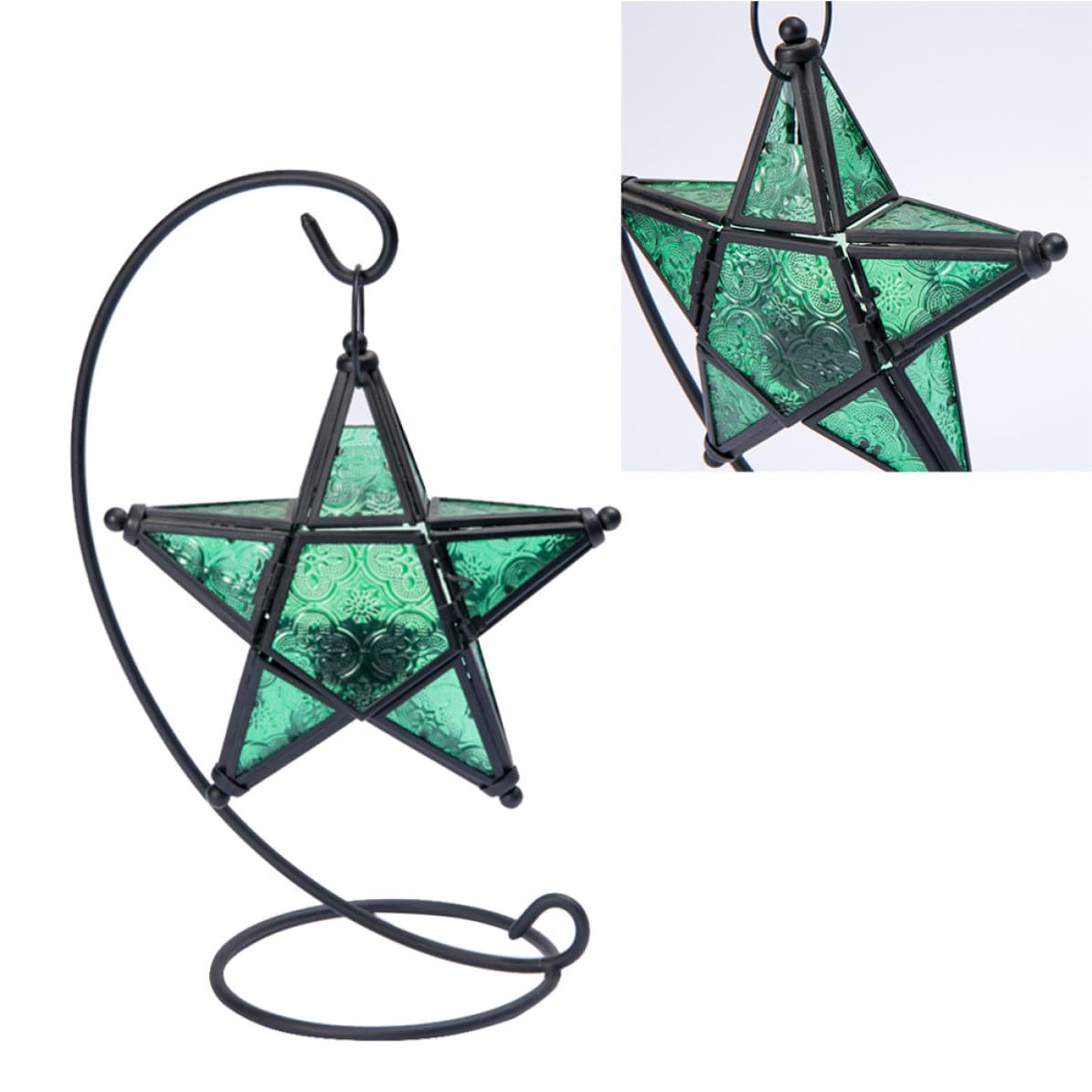 Candelabro de Hierro y Cristal Pentagrama Verde para Porche y Bodas