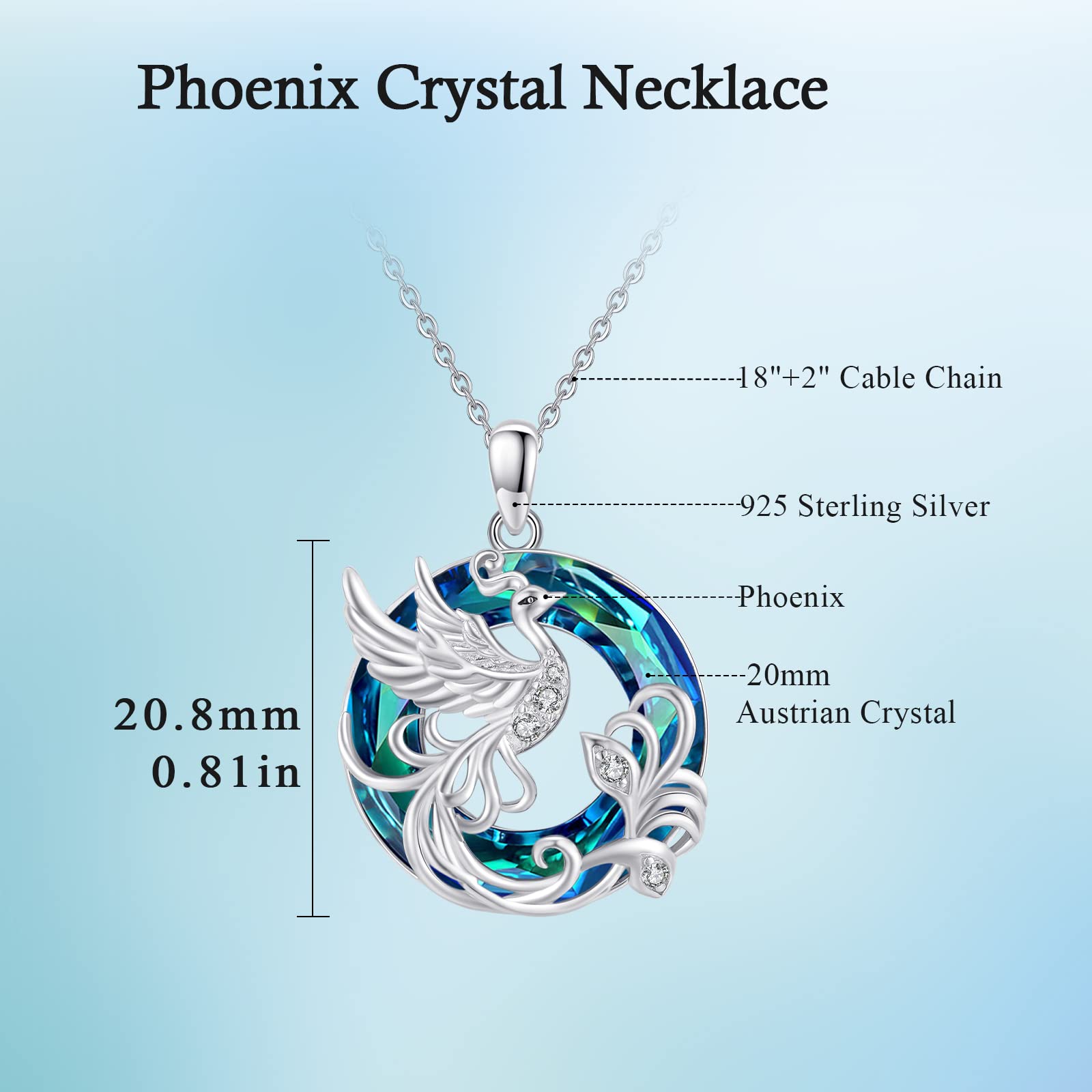 ABIGY Collana Fenice da Donna, Pendente Fenice con Cristalli Austria Argento Sterling 925 Nirvana Phoenix Gioielli Regali per Natale Compleanno