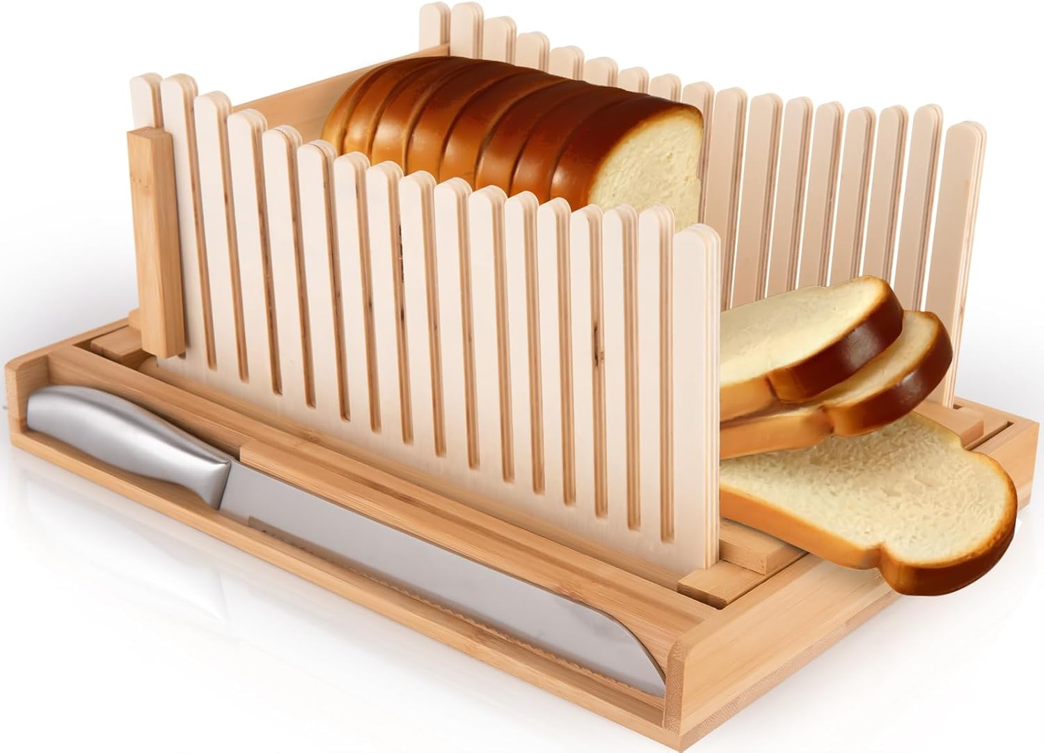 Bamboo Bread Slicer with Knife for Homemade Bread