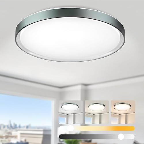 DLLT - Lámpara de techo redonda de cristal de 45 W, moderna lámpara LED regulable cerca del techo, lámpara de techo azul de 20 pulgadas para