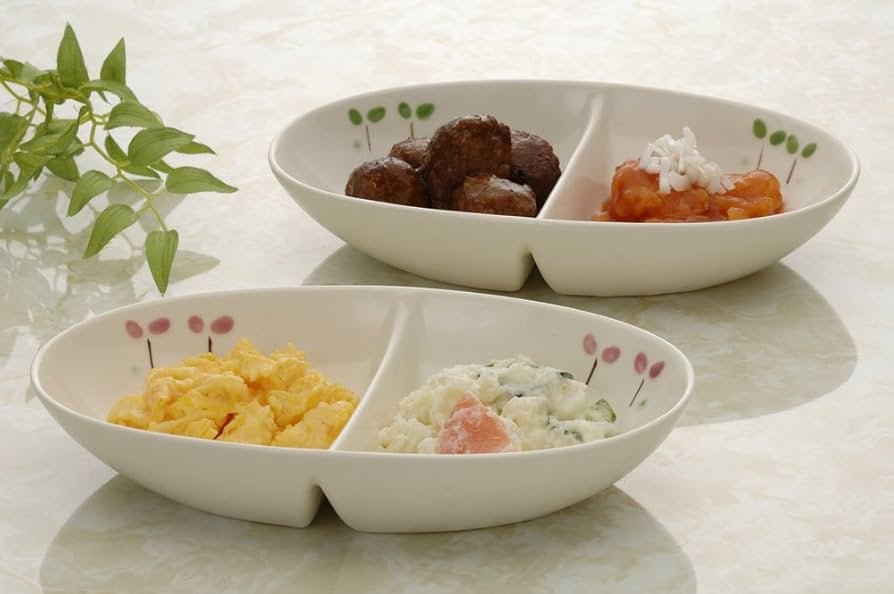 Amazon.co.jp: seiei 楕円仕切りボウル ピンク・グリーン 11.8