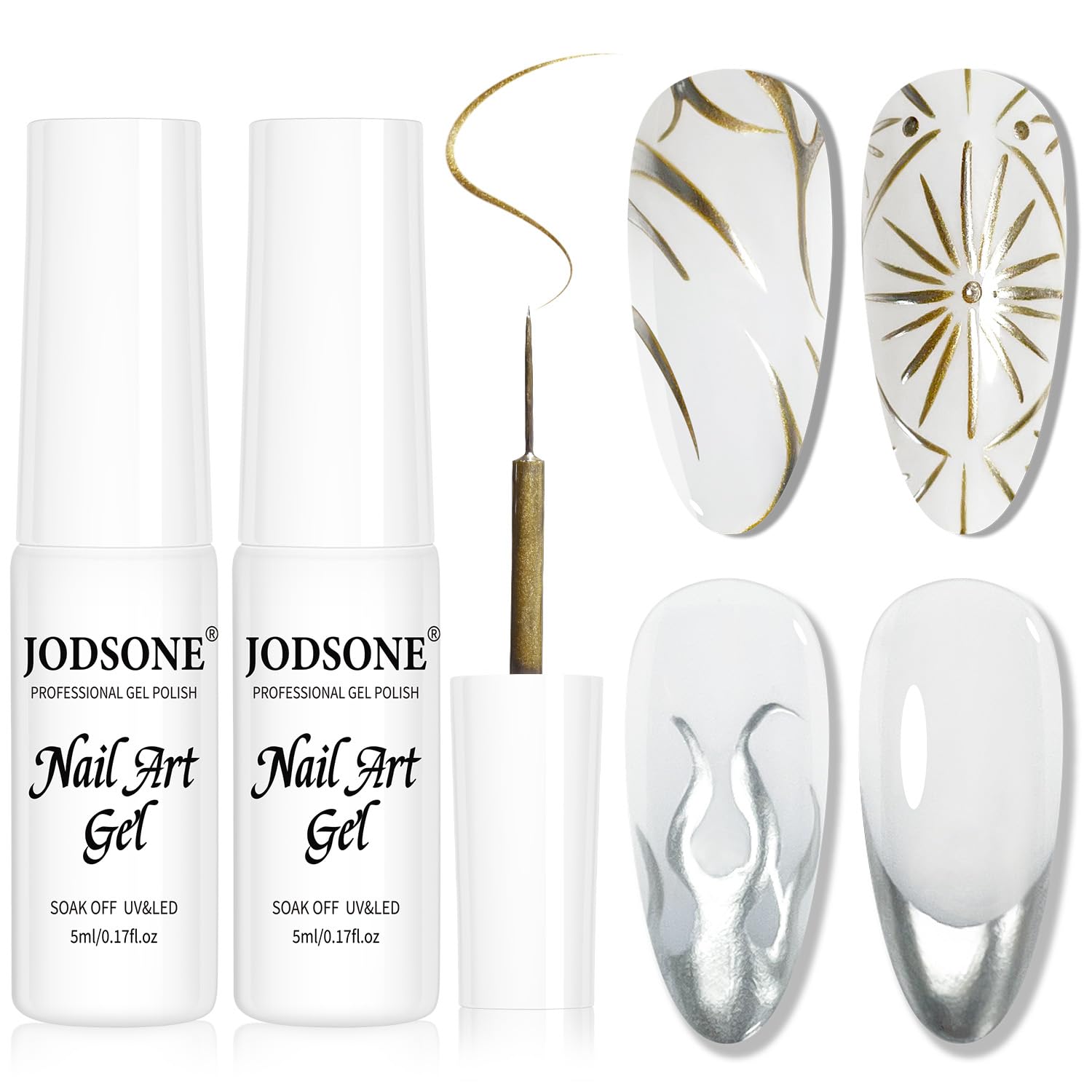 JODSONE 3D Metallic Gel Nail Polish Set, Gold and Silver Gel Nail Polish, Chrome Gel Nail Polish