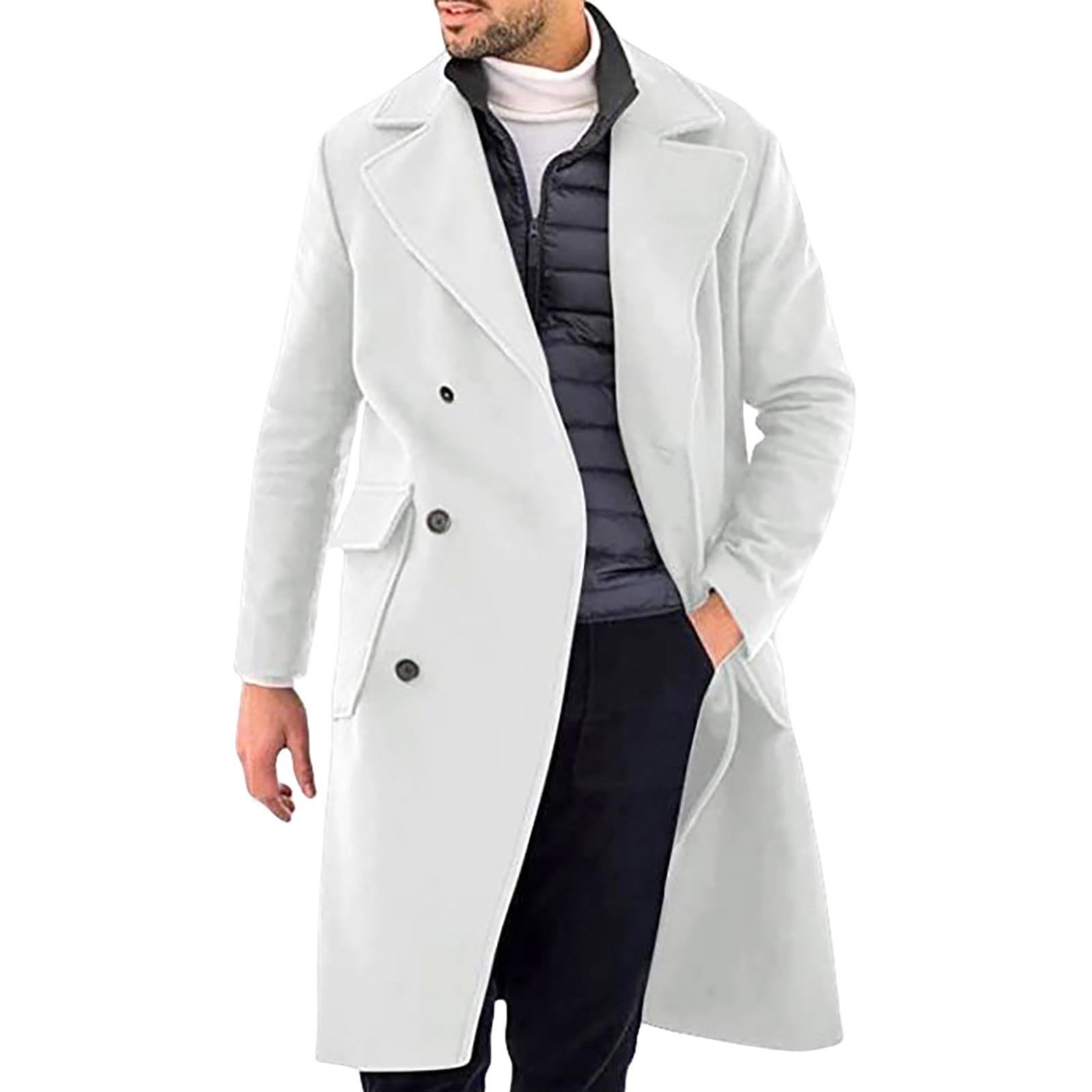 Wintermantel Herren Lang, Mantel Herren Wolle, Trenchcoat Jacken Mit Revers Dick Peacoat Jacke Mit Taschen Casual Dufflecoat Mittellanger Herrenjacken Thermo Übergangsjacken