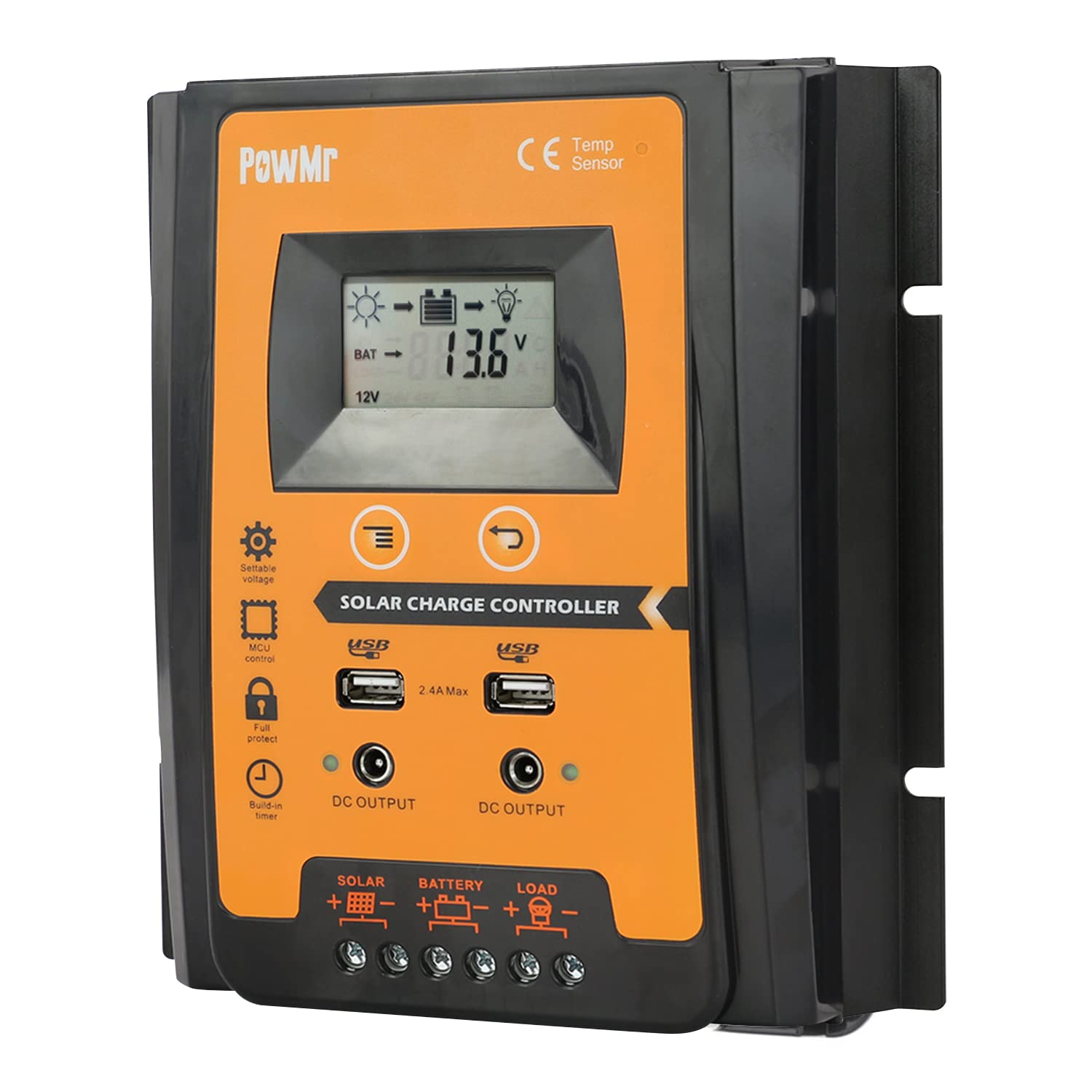 30A PWM Solar Charge Controller for 12V24V Solar Panel System IP32 PV Battery Controller Charge Timer LCD Display Solar Panel Regulator with Dual USB Port Overload Protection-image-12