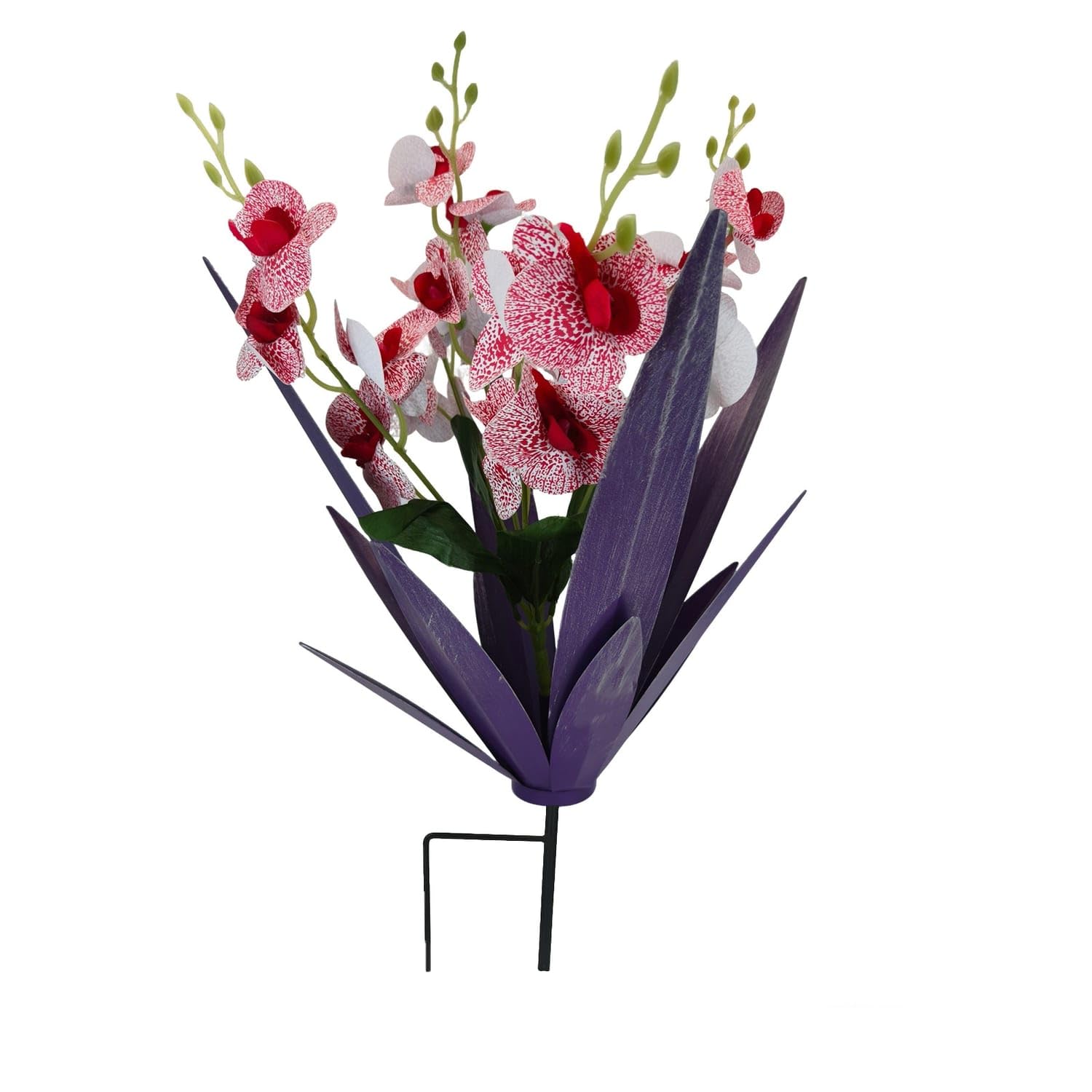 Outdoor Metal Agave Stake with Faux Orchids Metal Garden Stake Decorative Lawn Ornament Sculptural for Gardeners, Homeowners, Flower Bed, Pathway, Purple Agave-red-image-46