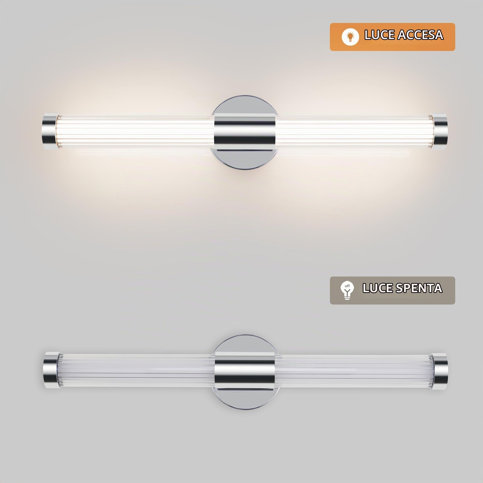 MantoLite Lampada Specchio LED 60cm da Bagno Cromatura a Parete Murale | Lampada led bagno 12w 3cct orientabile 360° ip44 ideale per specchio e illuminazione quadri design moderno