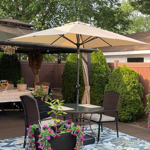 Image of PURPLE LEAF Patio Market Umbrella 6.5' x 6.5' Square Tilt Beige 8 Ribs Pool