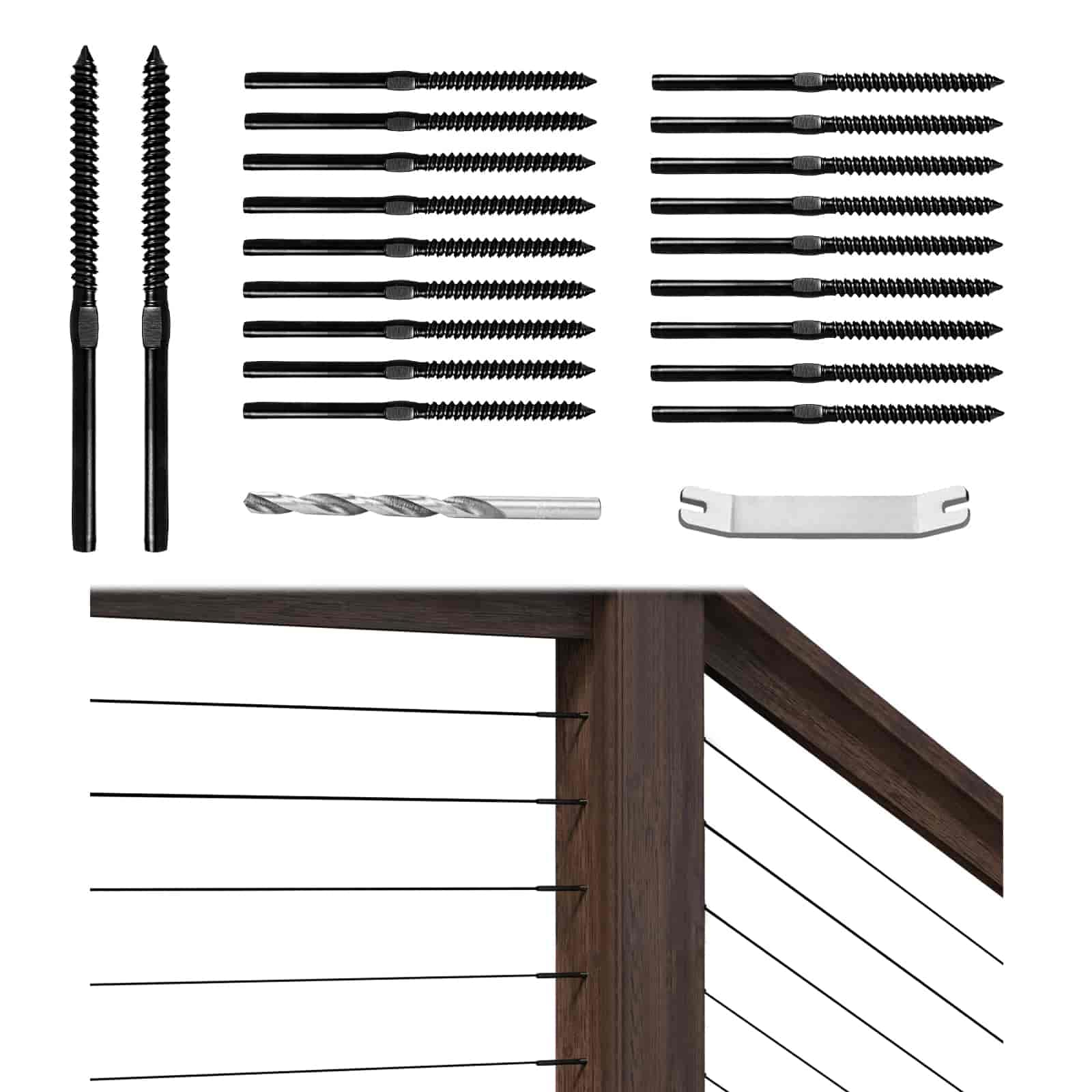 Muzata 60 Pack 1/8" Black Cable Railing Hardware Kit Swage Lag Screws Left and Right Handed Thread for Wood Post T316 Stainless Steel Deck Cable