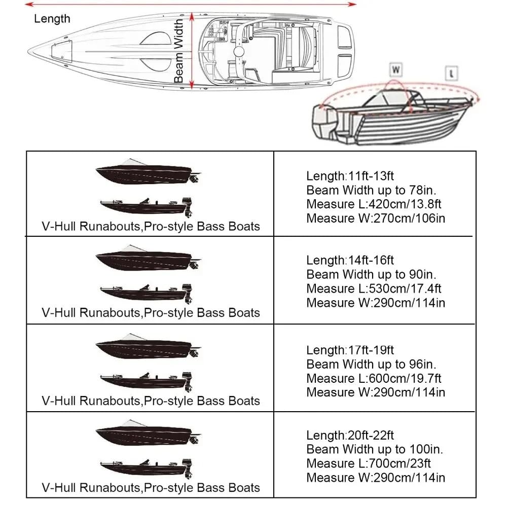 Copertura per Barca Kayak Copertura Telo copri barca, protezione esterna per yacht, impermeabile, tessuto copri barca anti-sfondamento, antistrappo, argento riflettente, 11-22 piedi(20-22Ft (700x 290c