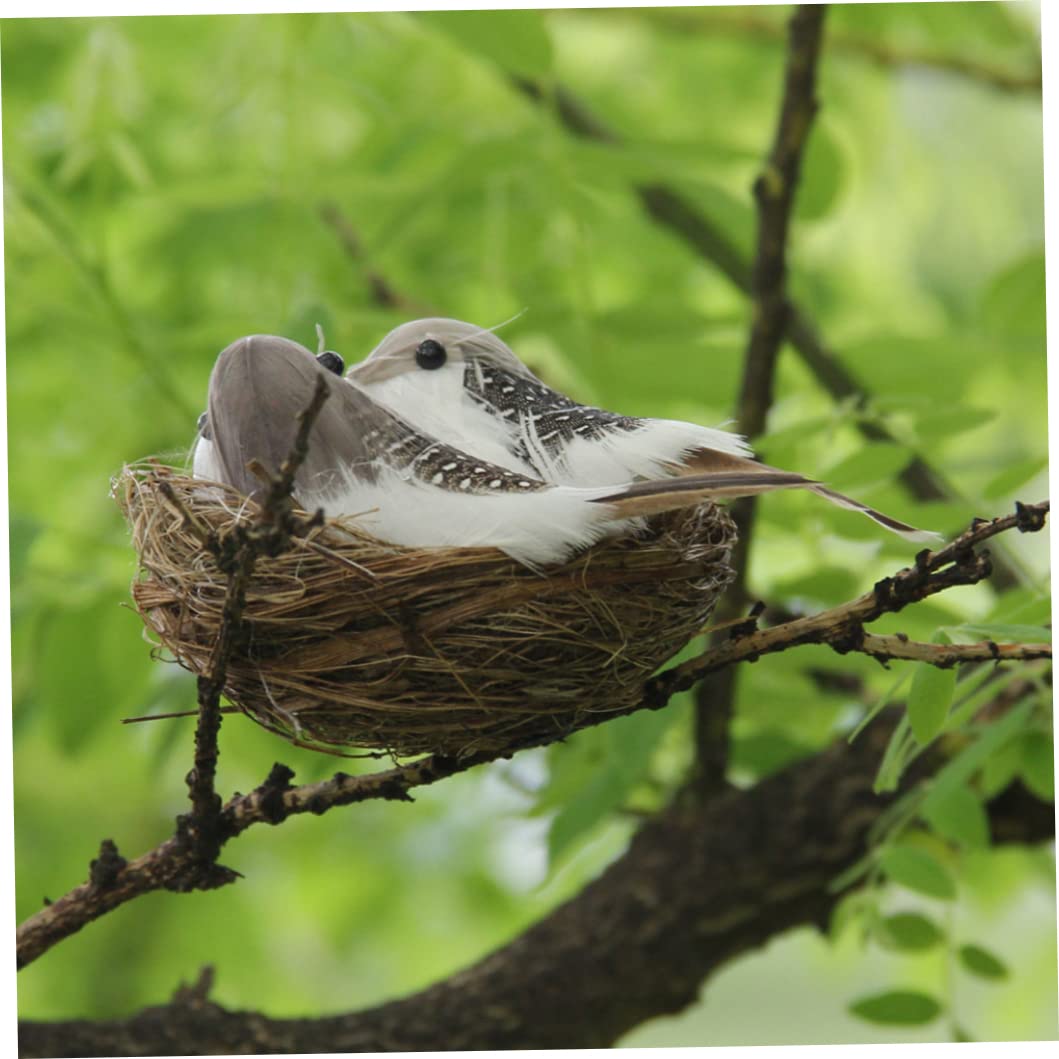 Pájaros realistas con plumas artificiales con huevo de nido para el hogar, jardín, ornamento de jardín, manualidades al aire libre, pájaro realista para ventana, jardín, balcón, patio, césped, patio