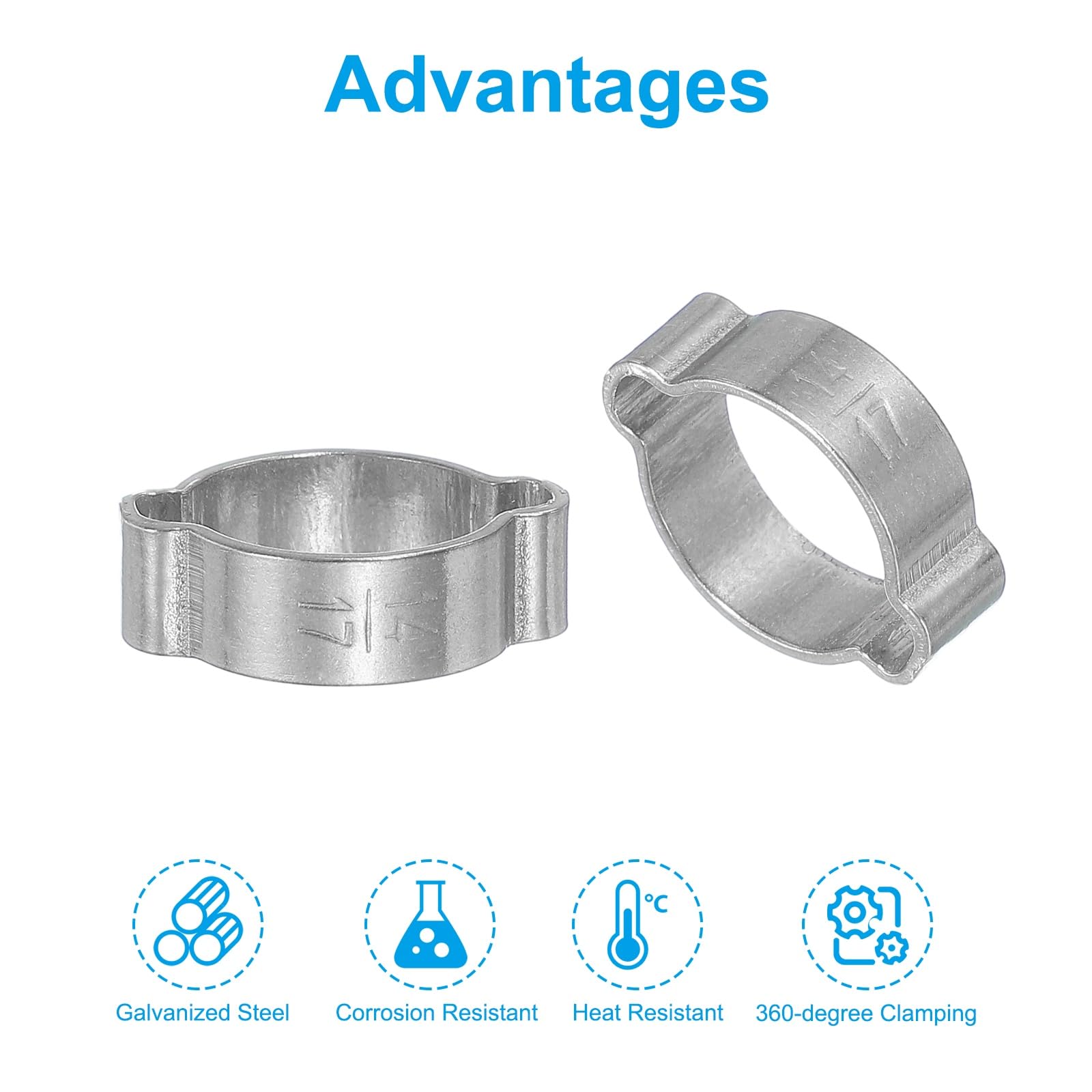 PATIKIL 35 Pack 14-17mm Double Ear Hose Clamp, 304 Stainless Steel O Clip Crimp Rings for Fuel Petrol Pipe Tube Fitting Connections, Silver Tone - Image 3