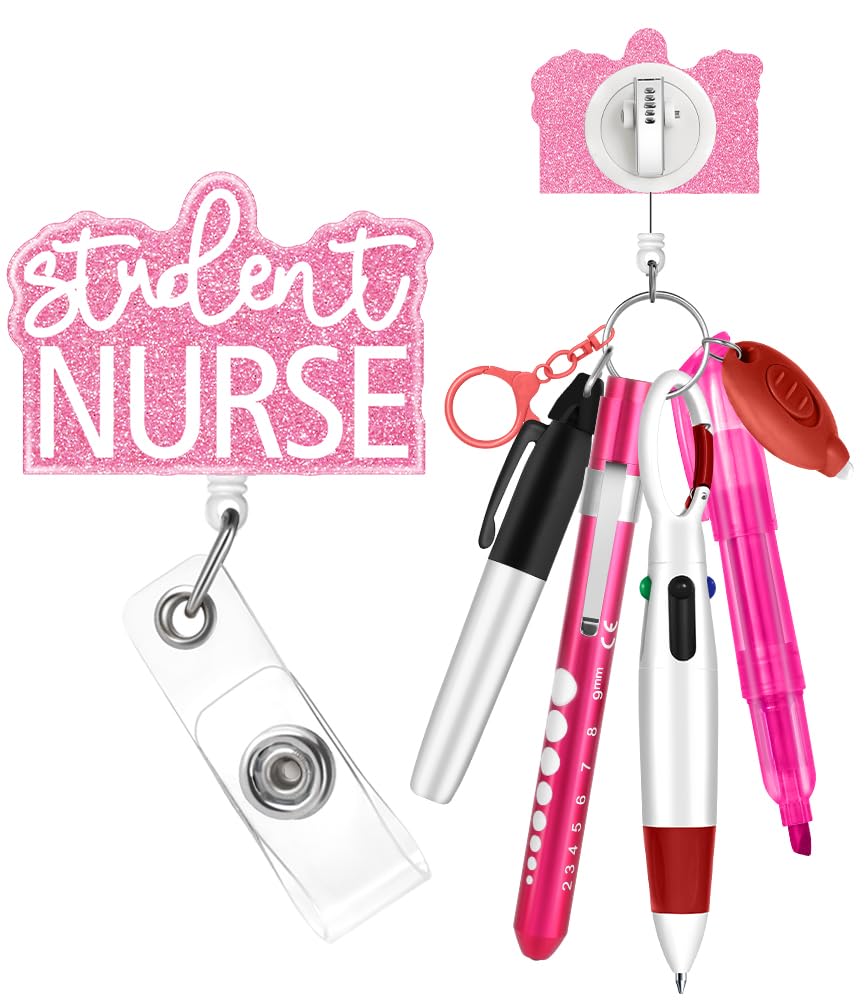 Plifal Student Nurse Pen Set Badge Reel Holder Accessories Clip - Retractable Mini Nursing Ball Pen Permanent Marker Highlighter Light Penlight Small