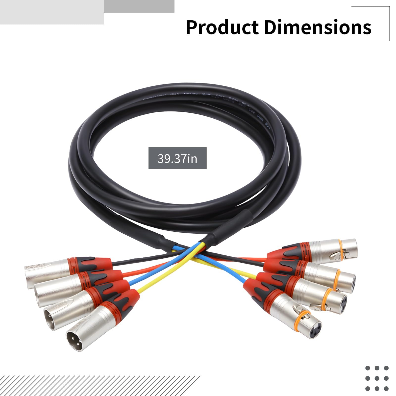 Xlr Snake Cable, 4-Channel Audio Cable With Male And Female Connectors, 10Ft For Djs, Live Sound, And Stage Lighting