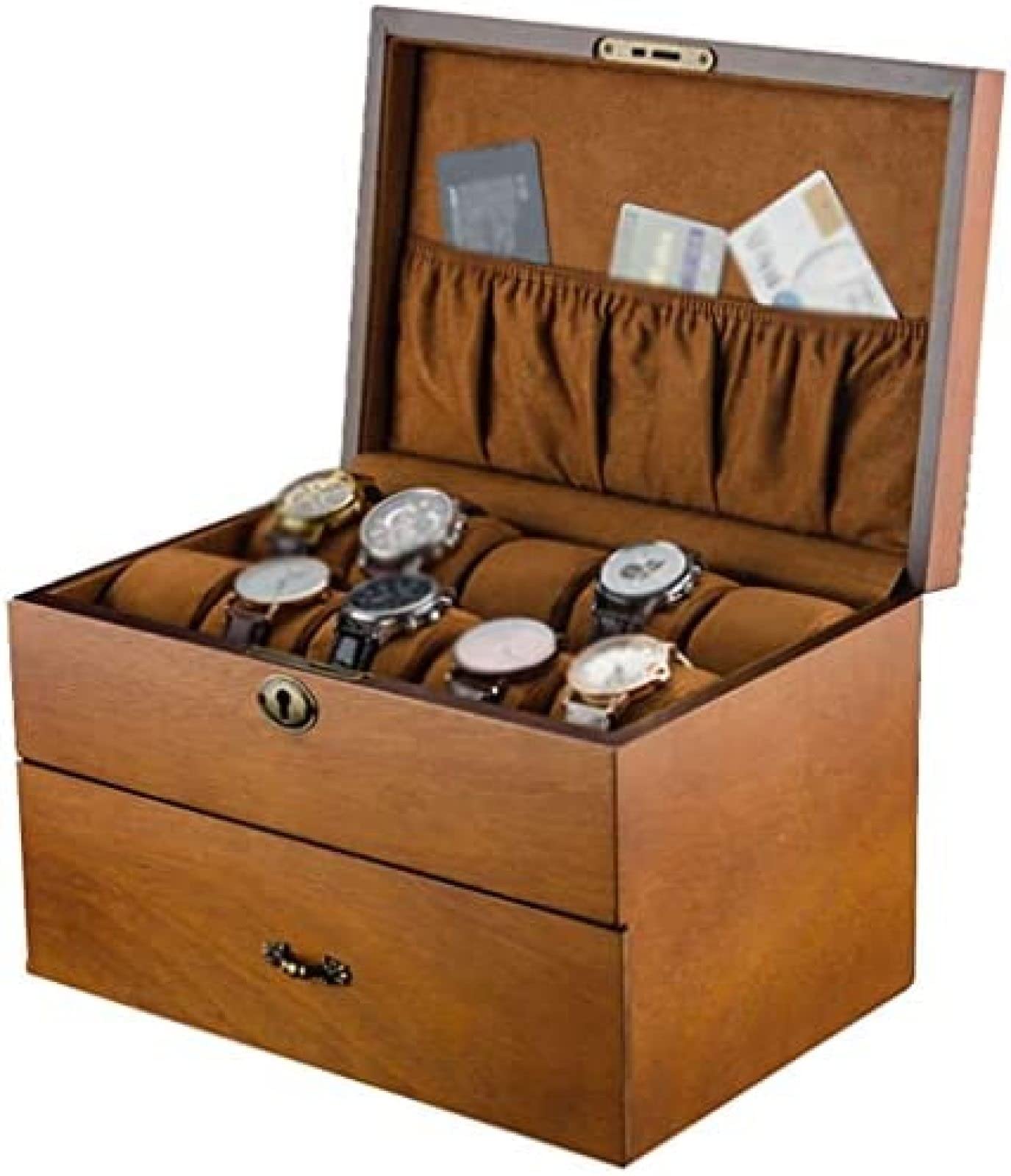 YNBSHGAA Wooden Watch Storage Box, 2 Layer Large-Capacity Watch Box,with Lock Mechanical Watch Storage Cabinet,Birthday Gift for Friends,31x21x19cm