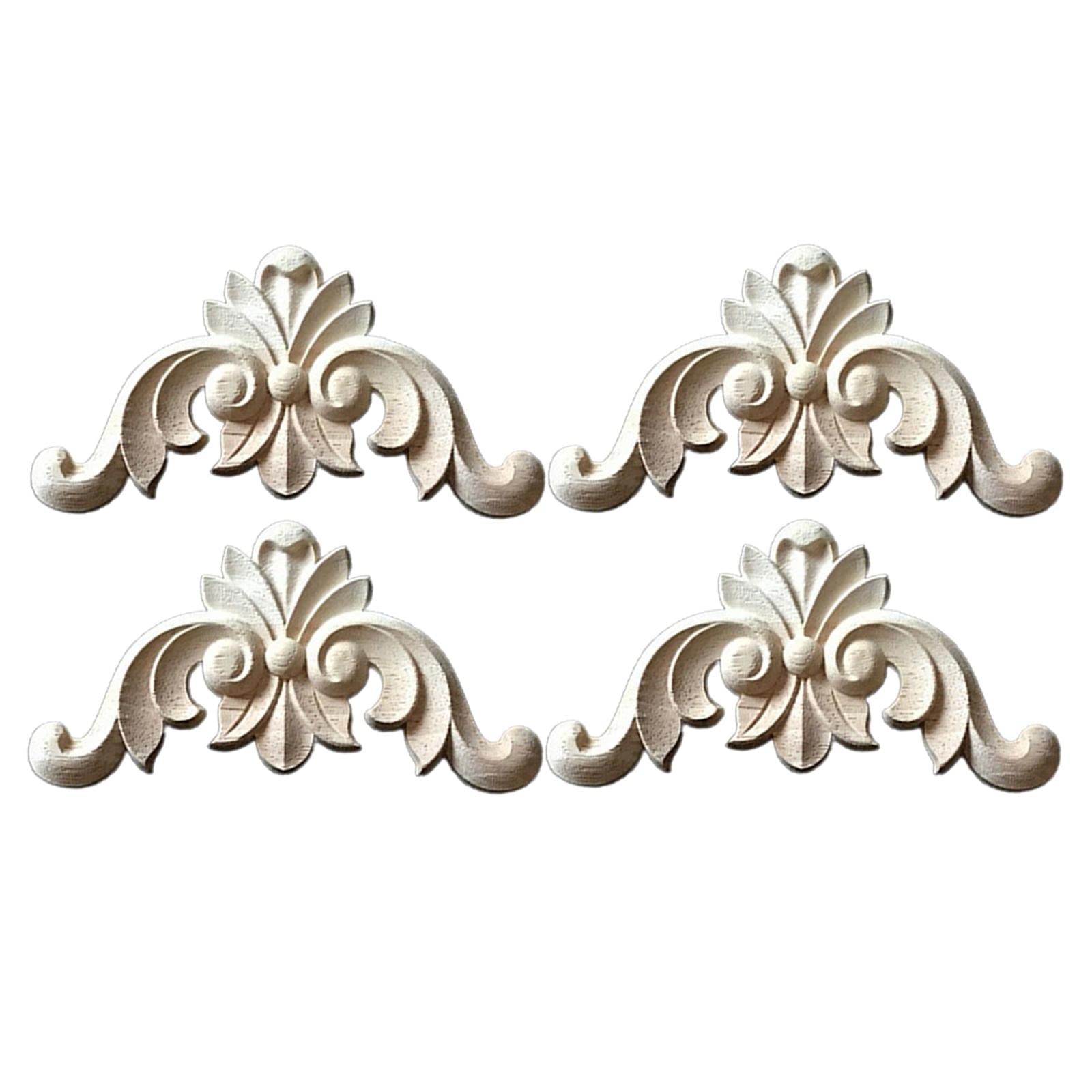 4 Appliques En Bois Sculpté MagiDeal - Moulures Cadre Déco 4x4cm