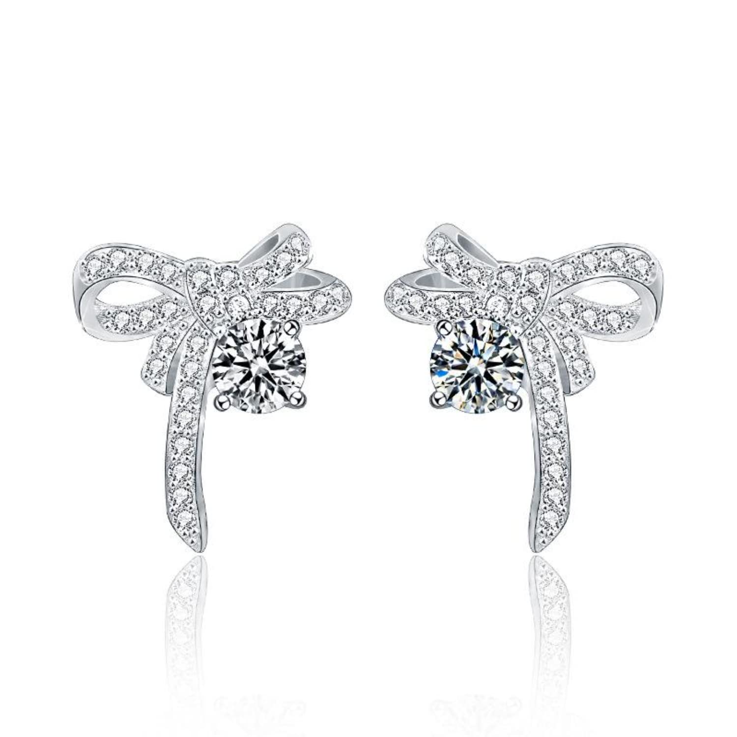 WZGWDC 0,5 Karat D-Farben-Moissanit-Ohrstecker für Damen, S925-Sterlingsilber, Schleifen-Ohrringe für Valentinstag, Geburtstag, Weihnachten, Geschenk