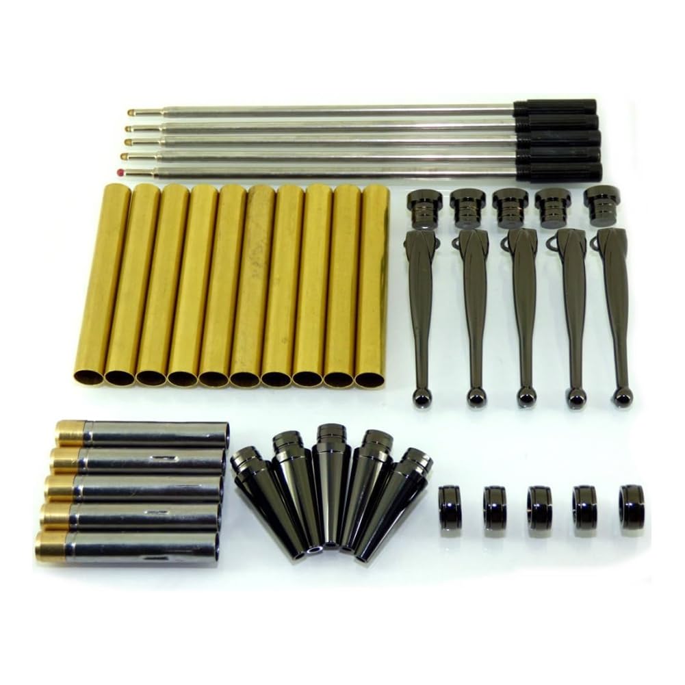 Ensemble de Kits de Stylos Slimline Élégants X 5, Tournage Du Bois, Finition Métallique, Mécanisme à Torsion.