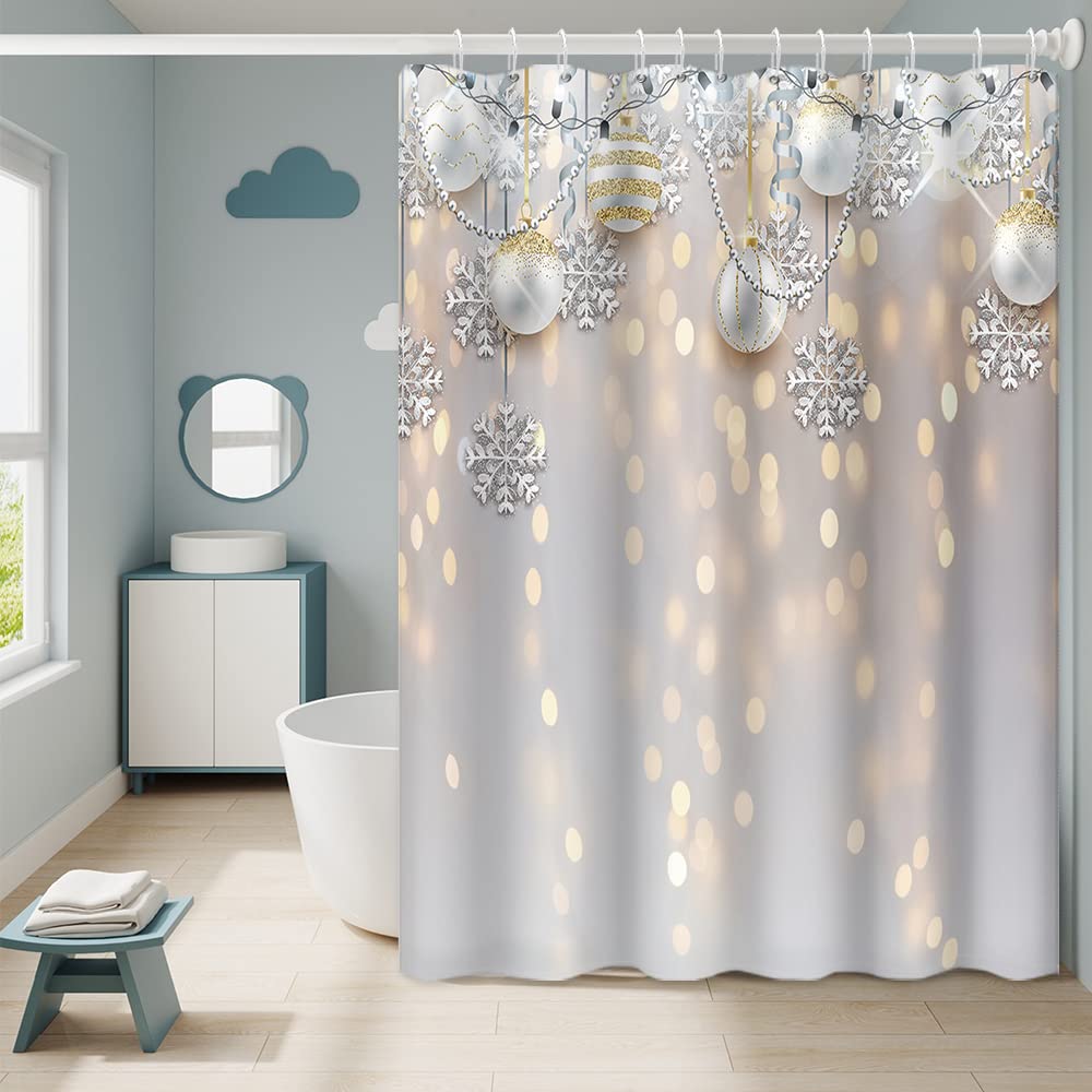 Huzuya Merry Christmas Shower Curtain - Golden Snowflake Waterproof Bathroom Decor, 72x72 Inch With Hooks, Holiday Seasonal - View #12