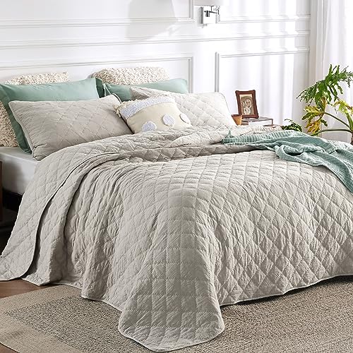 Bedsure Boho Quilt Set Queen Size Grayish Linen thumb #2