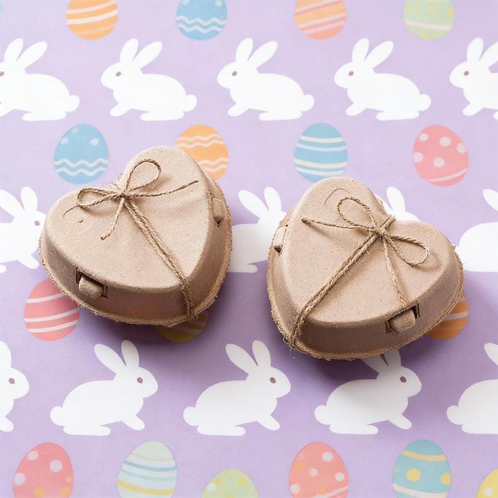 50 cajas de huevos en forma de corazón de Pascua, bandejas de papel de 4.7 pulgadas con cuerda para 3 huevos, cartón reutilizable para almacenamiento de huevos de gallina